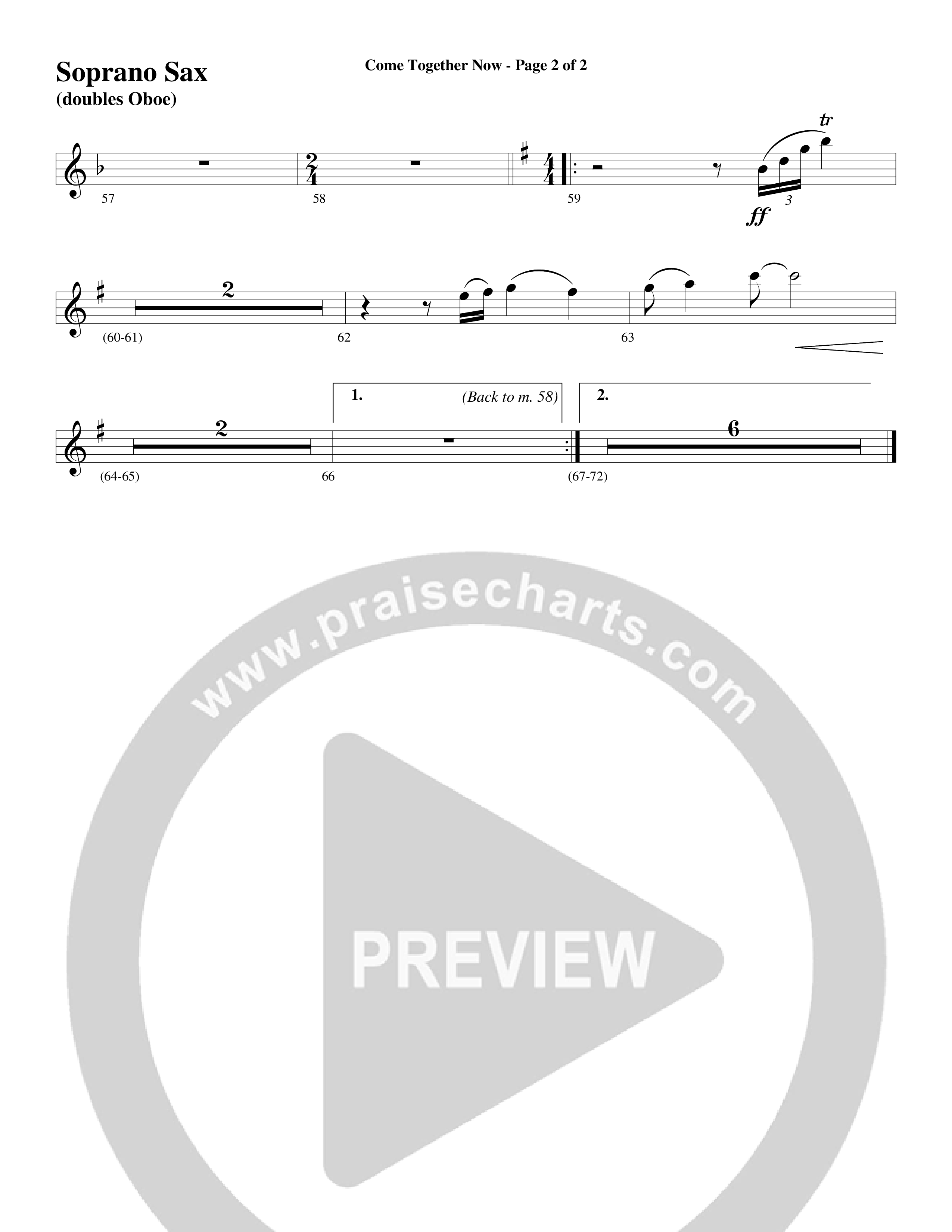 Come Together Now (Choral Anthem SATB) Soprano Sax (Word Music Choral / Arr. Dave Williamson)