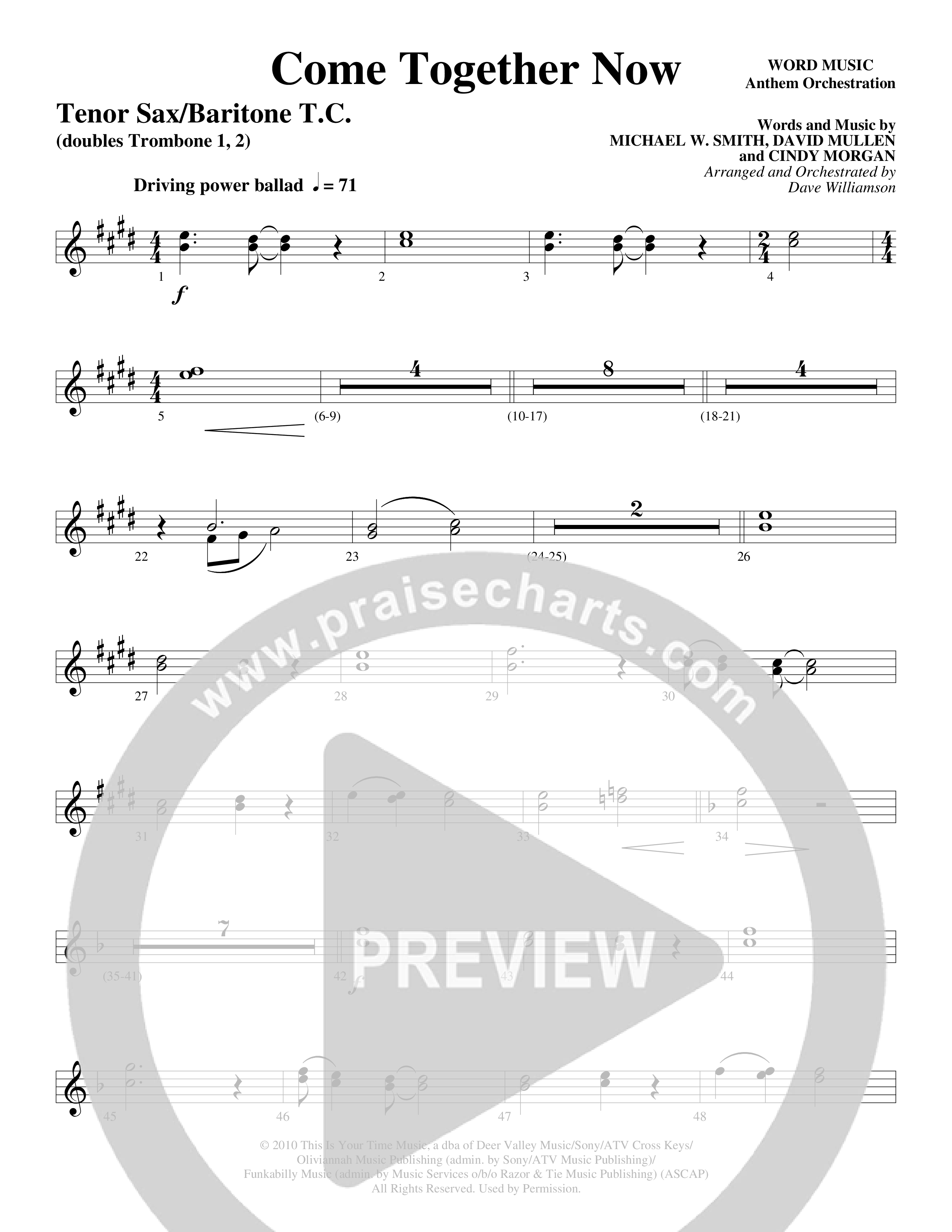 Come Together Now (Choral Anthem SATB) Tenor Sax/Baritone T.C. (Word Music Choral / Arr. Dave Williamson)