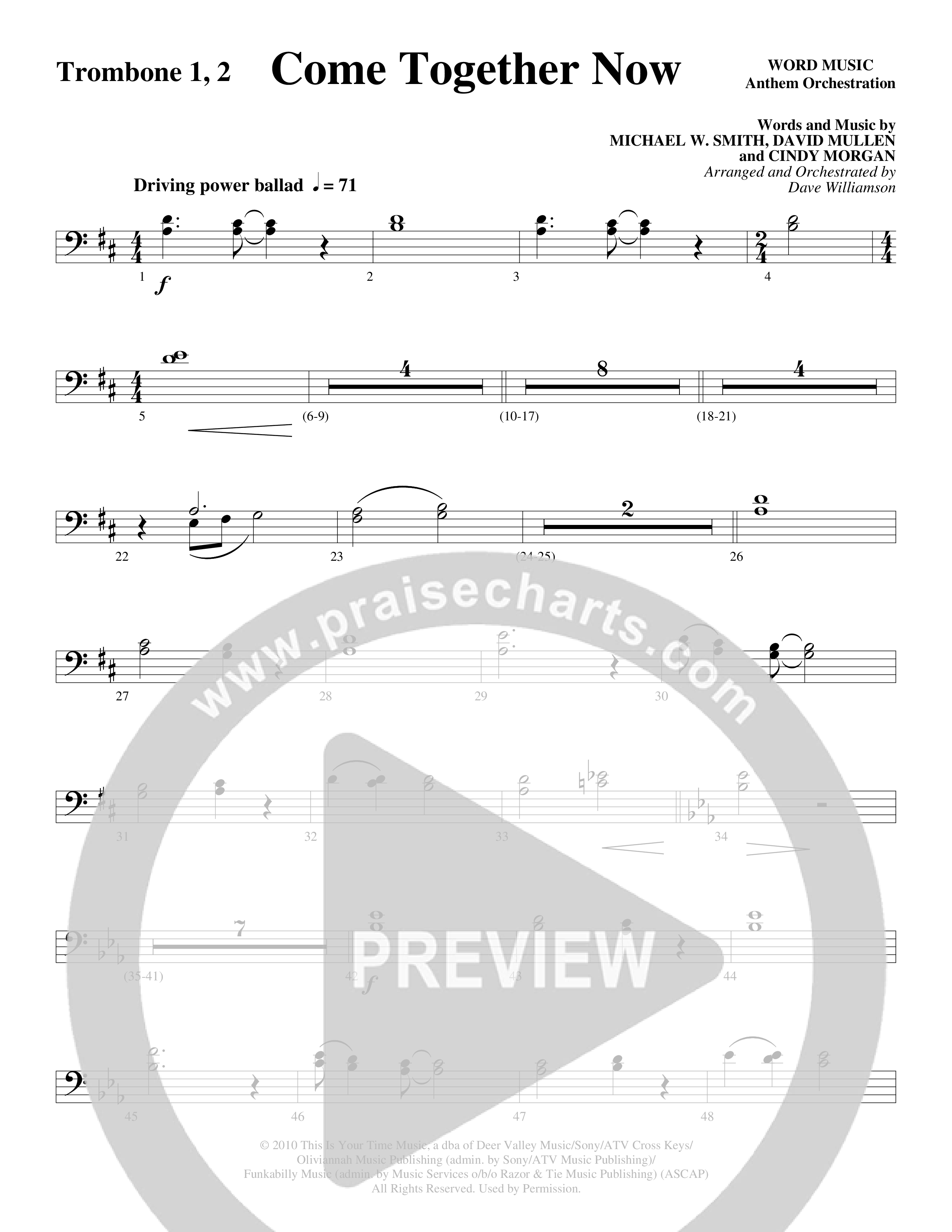 Come Together Now (Choral Anthem SATB) Trombone 1/2 (Word Music Choral / Arr. Dave Williamson)