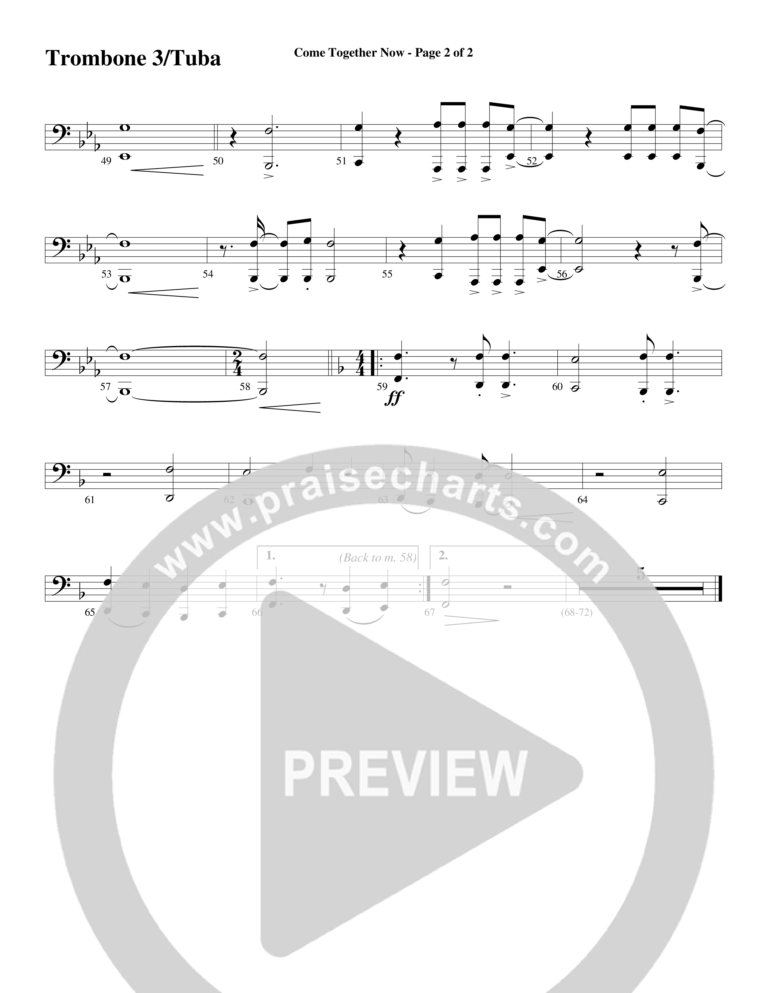 Come Together Now (Choral Anthem SATB) Trombone 3/Tuba (Word Music Choral / Arr. Dave Williamson)