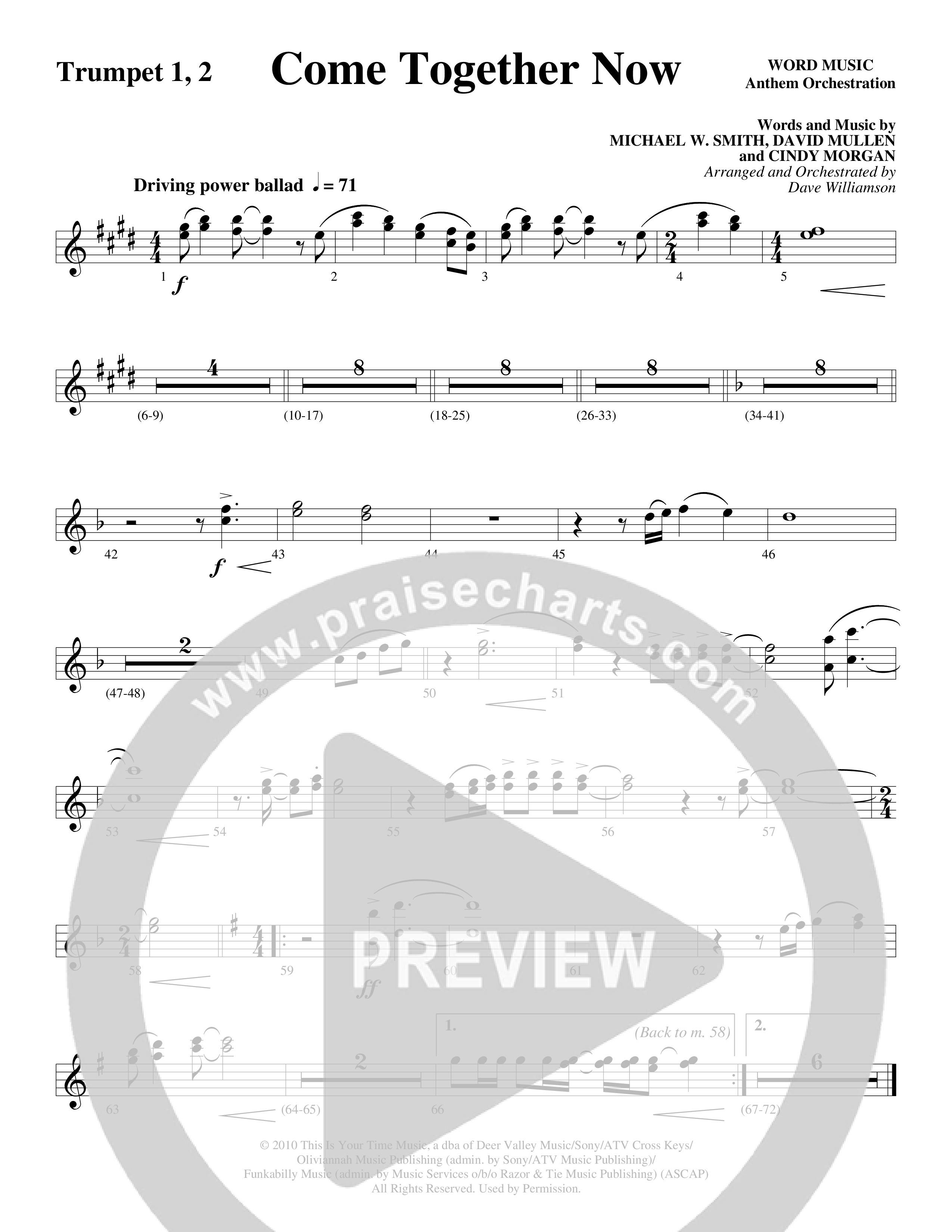 Come Together Now (Choral Anthem SATB) Trumpet 1,2 (Word Music Choral / Arr. Dave Williamson)