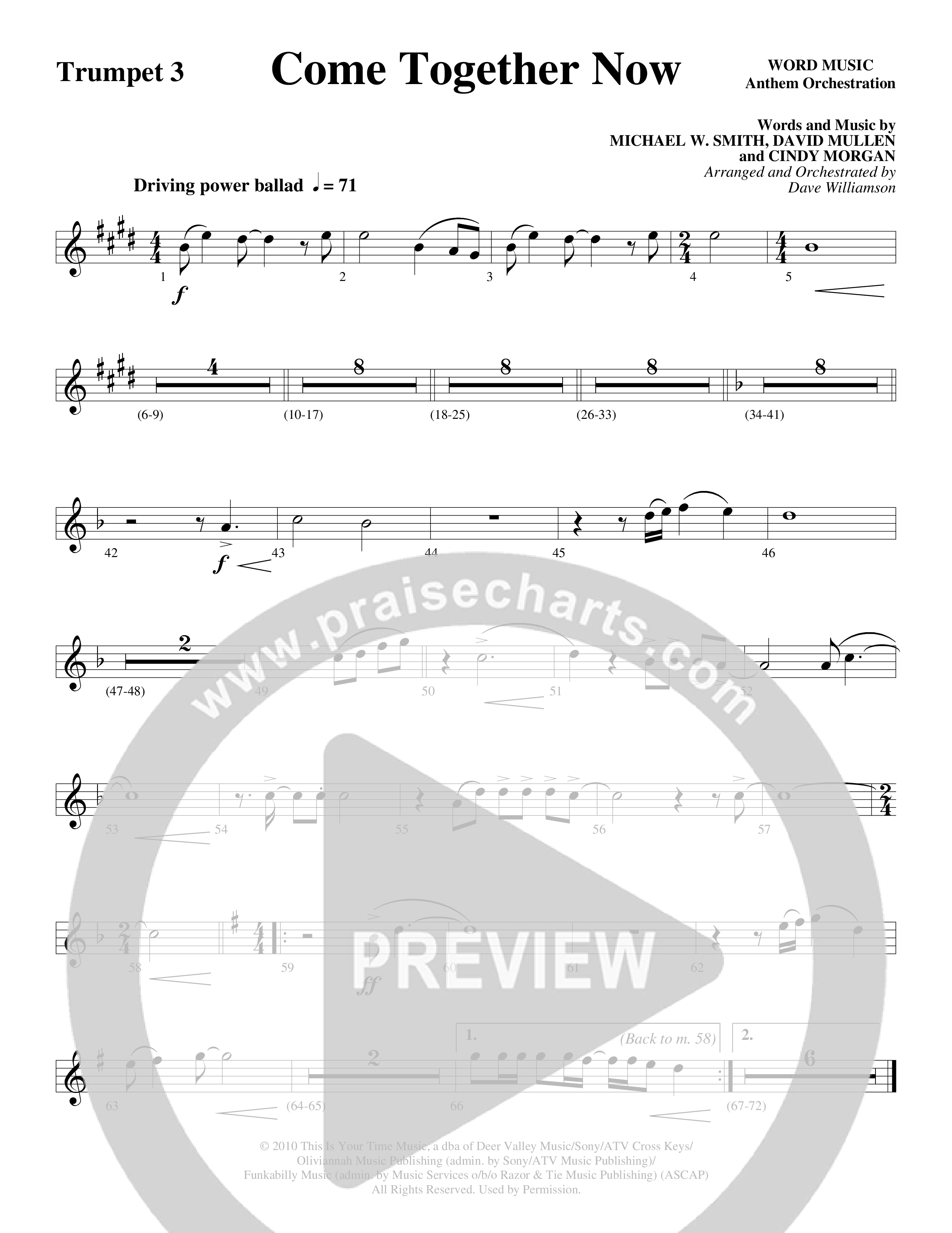 Come Together Now (Choral Anthem SATB) Trumpet 3 (Word Music Choral / Arr. Dave Williamson)