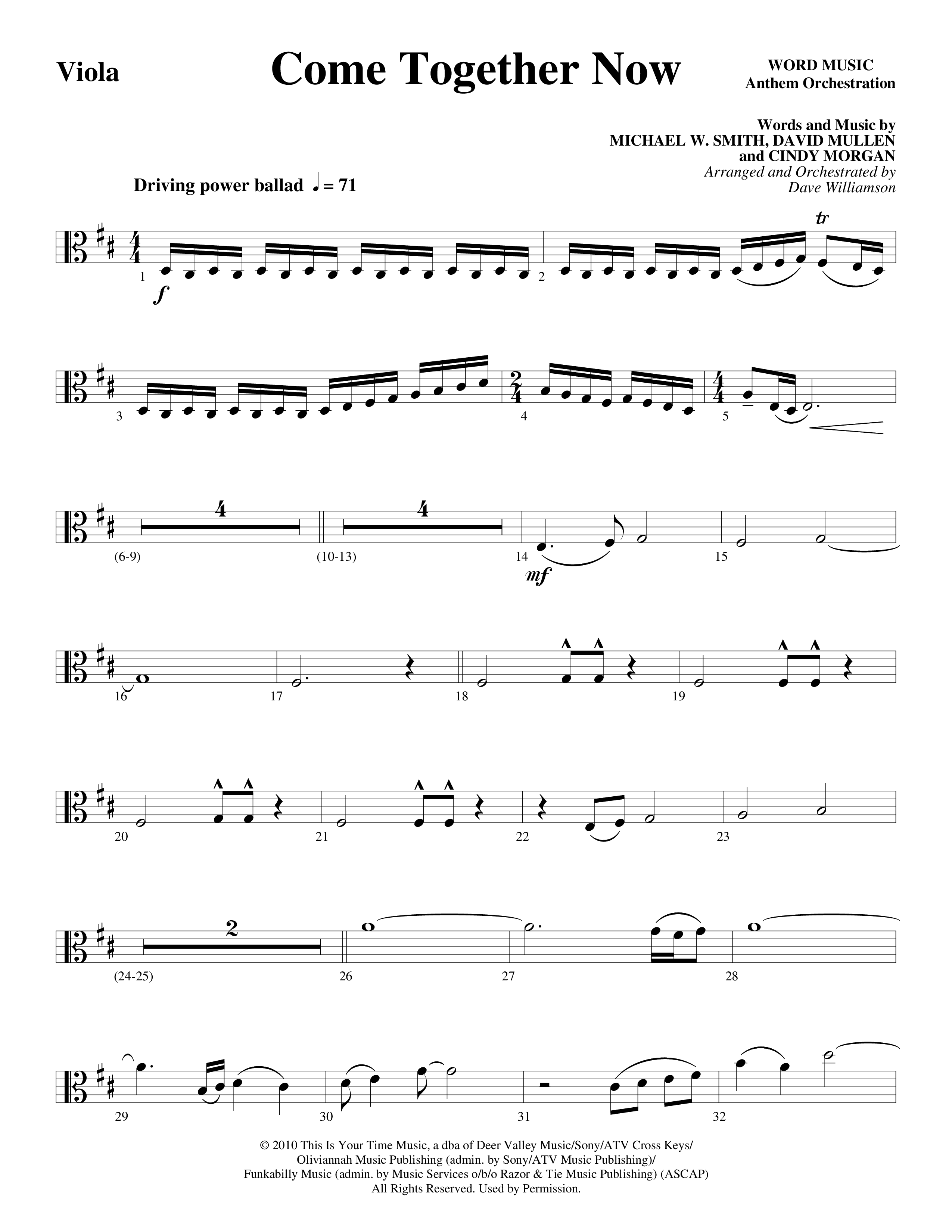 Come Together Now (Choral Anthem SATB) Viola (Word Music Choral / Arr. Dave Williamson)