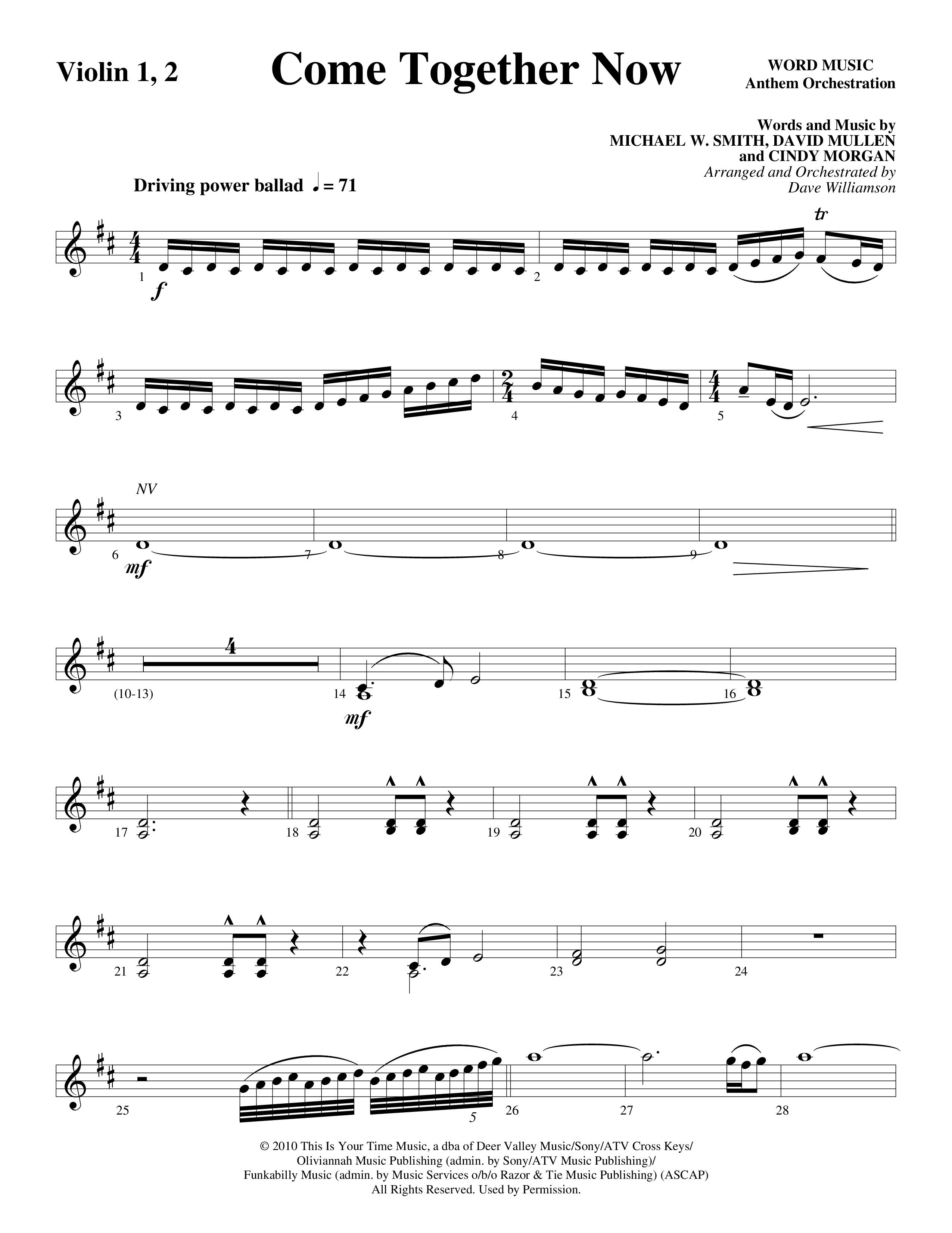 Come Together Now (Choral Anthem SATB) Violin 1/2 (Word Music Choral / Arr. Dave Williamson)