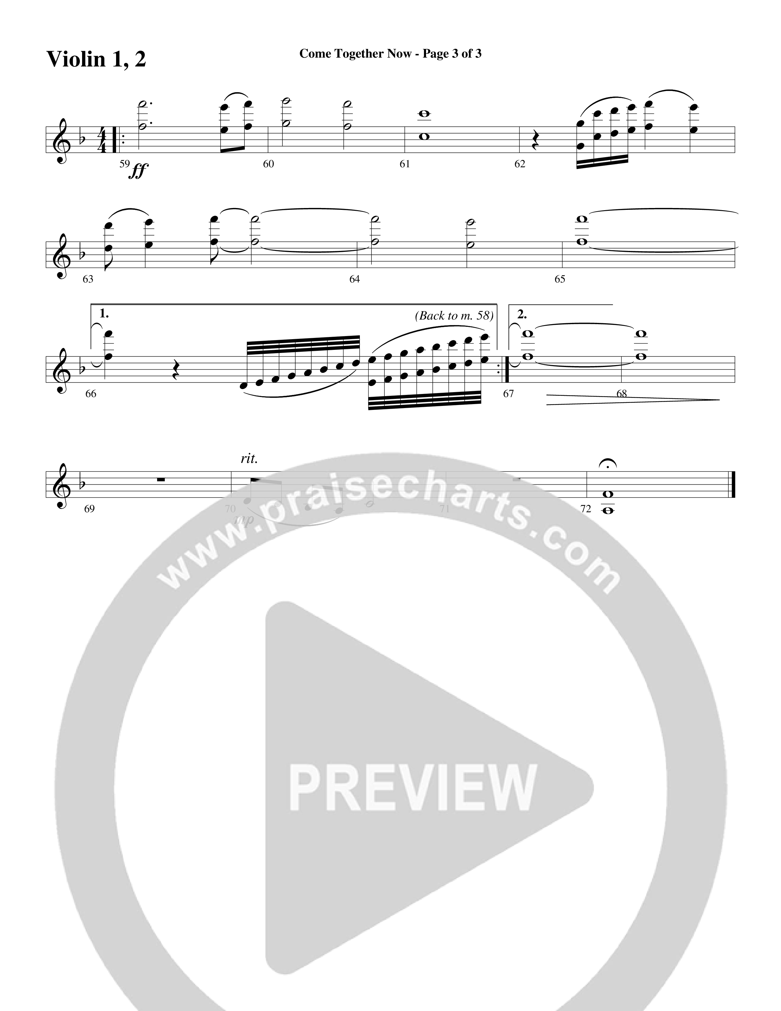 Come Together Now (Choral Anthem SATB) Violin 1/2 (Word Music Choral / Arr. Dave Williamson)