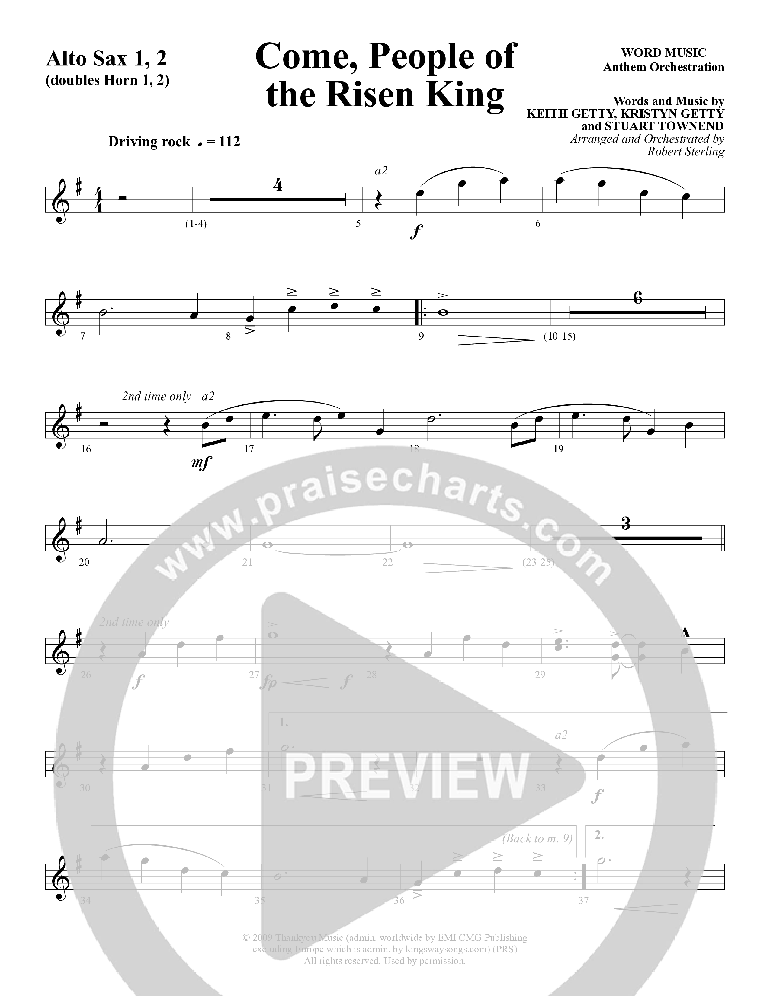 Come People Of The Risen King (Choral Anthem SATB) Alto Sax 1/2 (Word Music Choral / Arr. Robert Sterling)