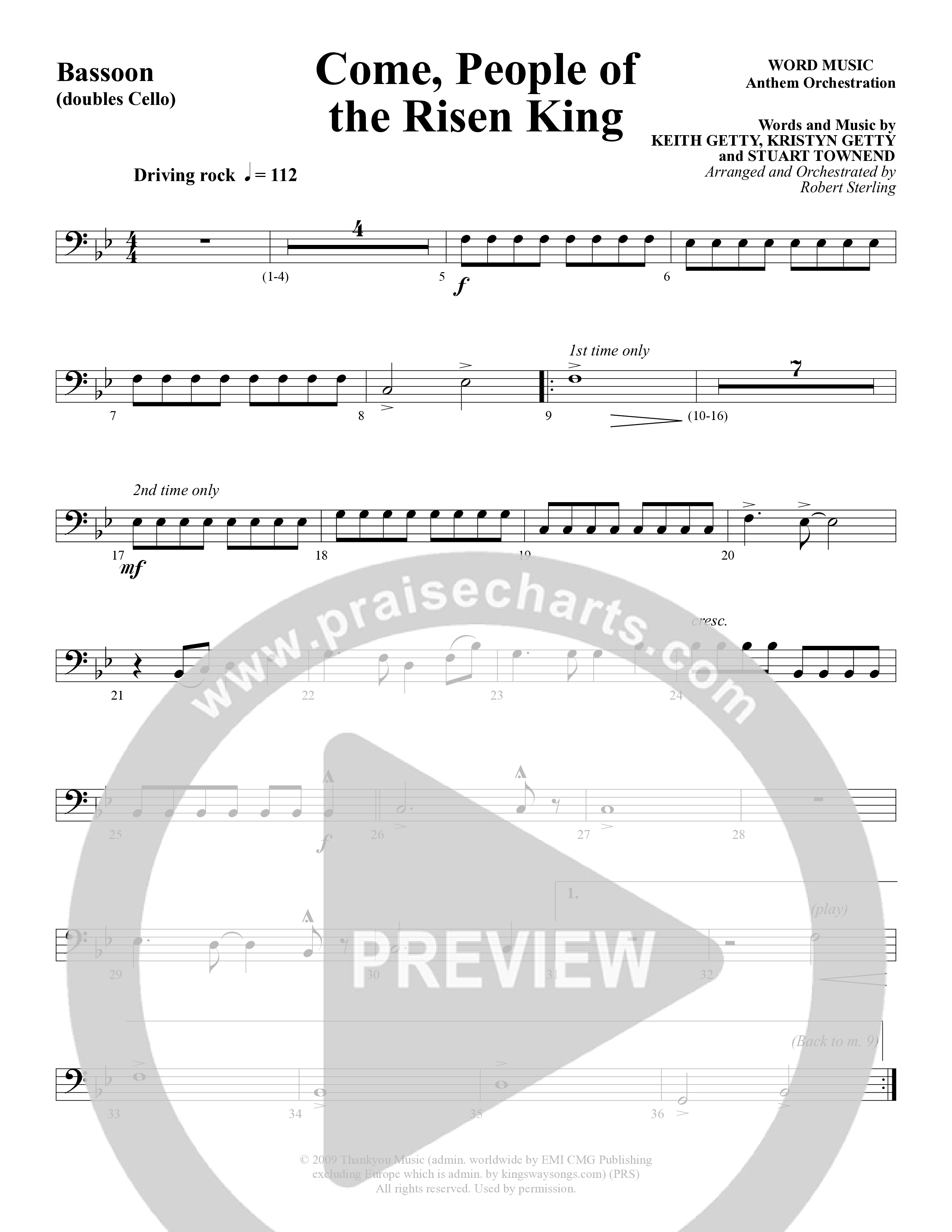 Come People Of The Risen King (Choral Anthem SATB) Bassoon (Word Music Choral / Arr. Robert Sterling)