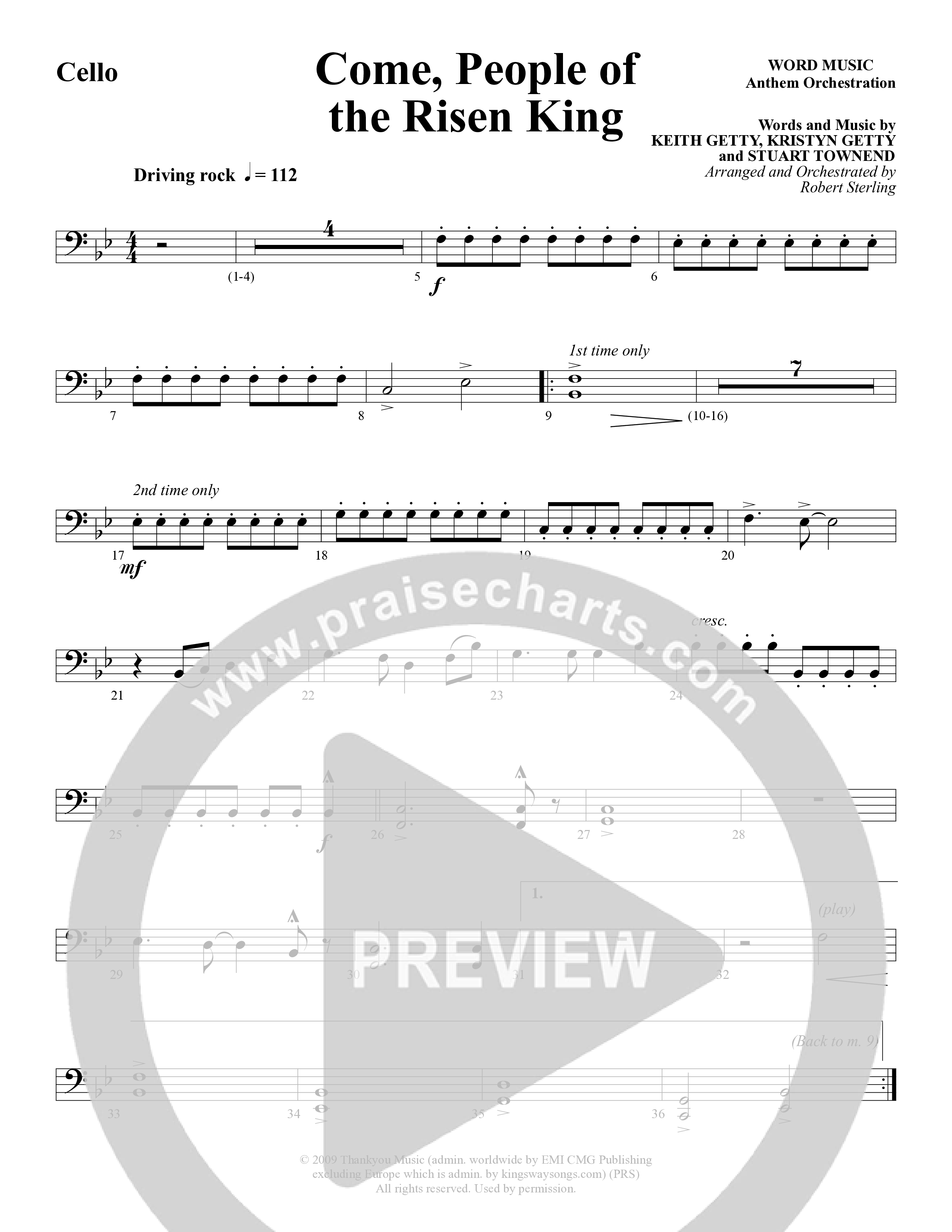 Come People Of The Risen King (Choral Anthem SATB) Cello (Word Music Choral / Arr. Robert Sterling)