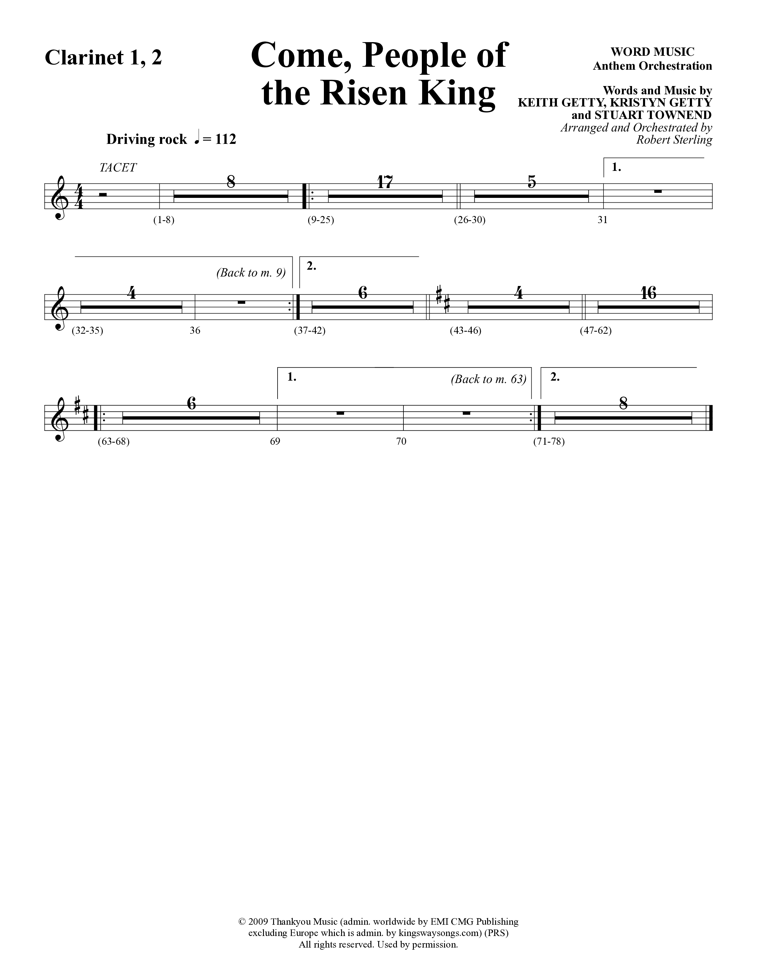 Come People Of The Risen King (Choral Anthem SATB) Clarinet (Word Music Choral / Arr. Robert Sterling)