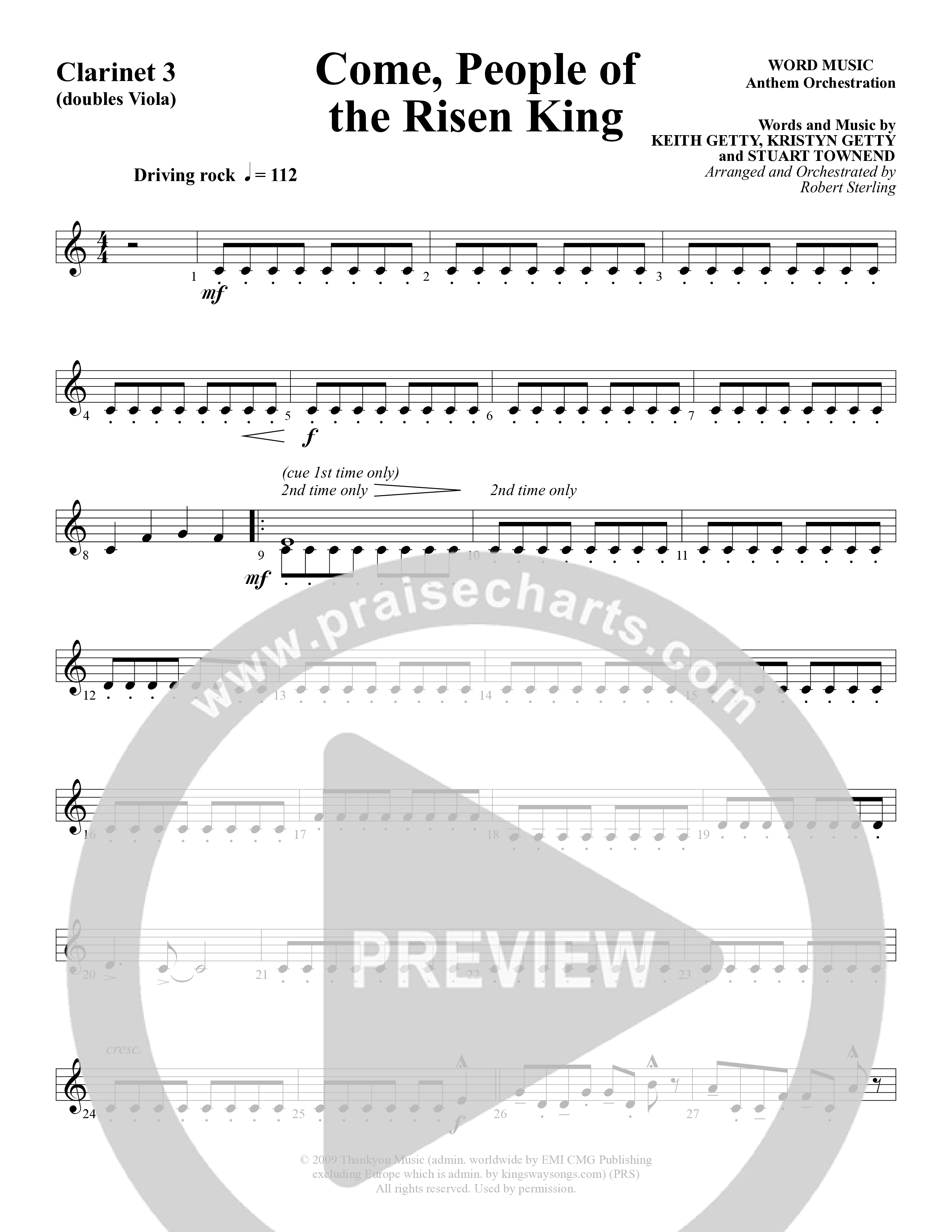 Come People Of The Risen King (Choral Anthem SATB) Clarinet (Word Music Choral / Arr. Robert Sterling)