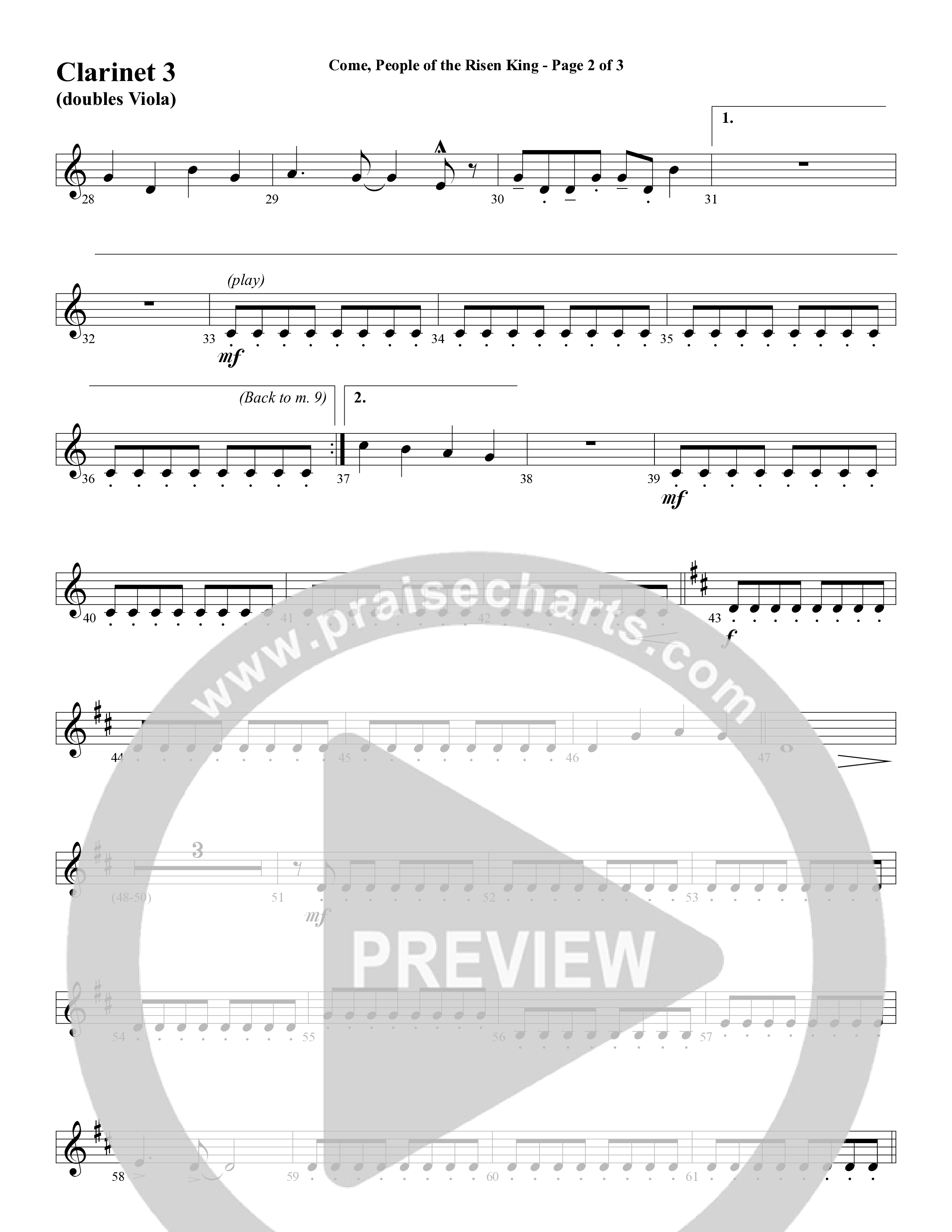 Come People Of The Risen King (Choral Anthem SATB) Clarinet (Word Music Choral / Arr. Robert Sterling)