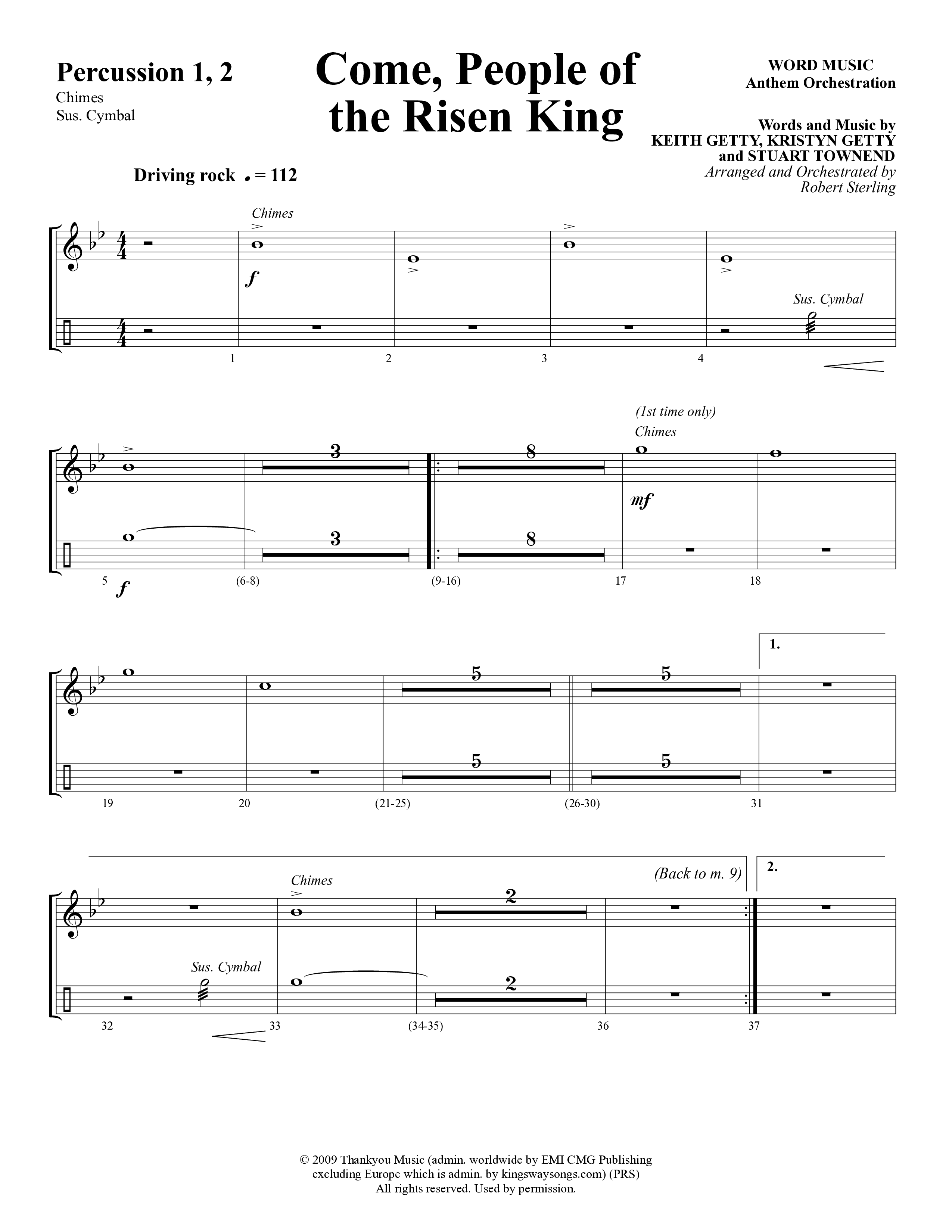 Come People Of The Risen King (Choral Anthem SATB) Percussion (Word Music Choral / Arr. Robert Sterling)