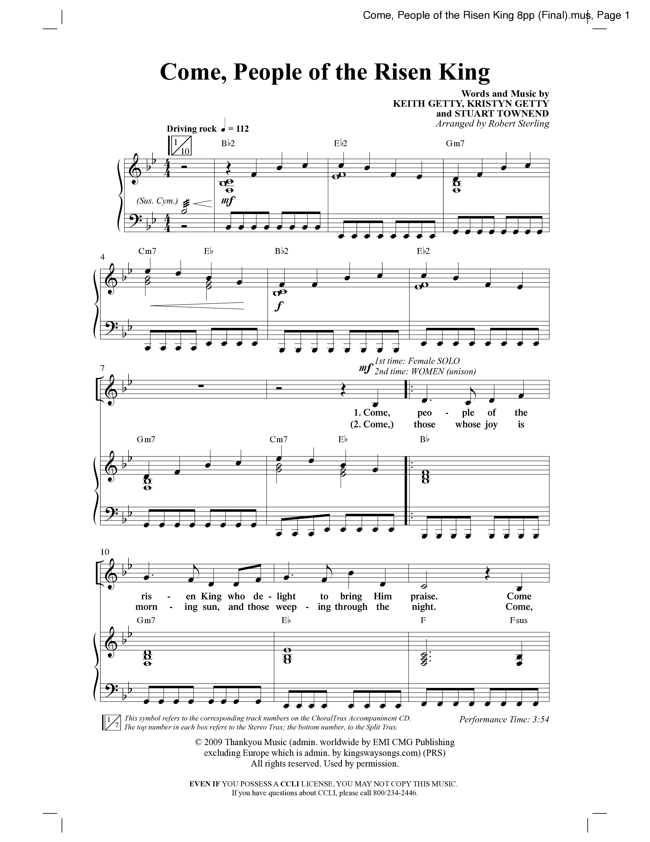 Come People Of The Risen King (Choral Anthem SATB) Anthem (SATB/Piano) (Word Music Choral / Arr. Robert Sterling)