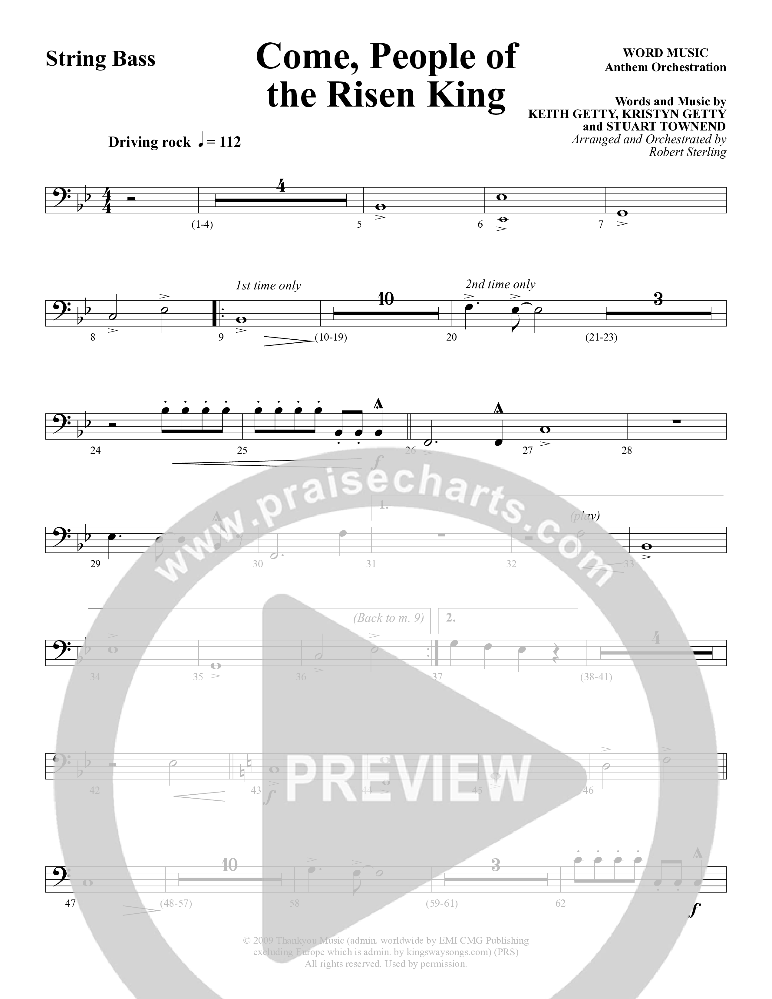 Come People Of The Risen King (Choral Anthem SATB) String Bass (Word Music Choral / Arr. Robert Sterling)