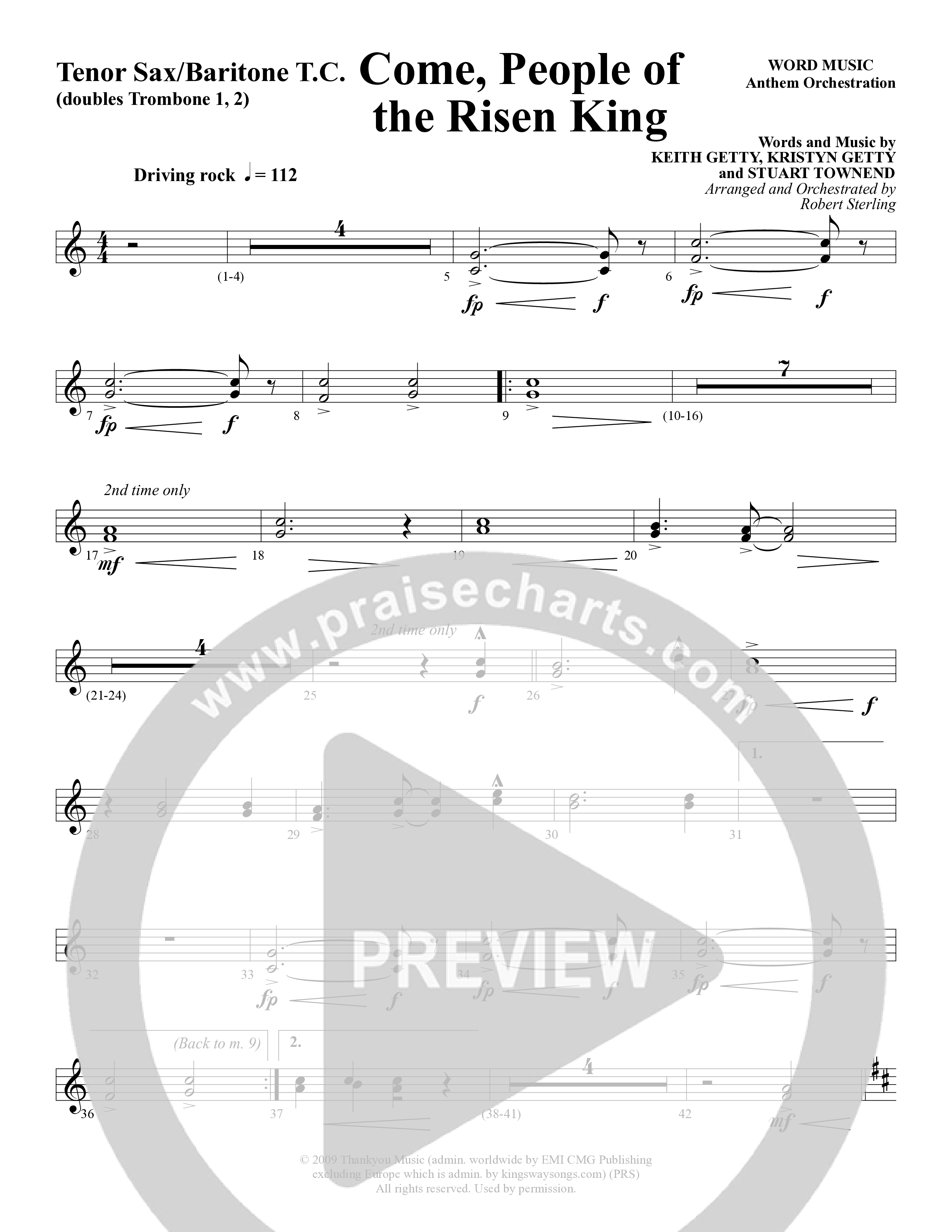 Come People Of The Risen King (Choral Anthem SATB) Tenor Sax/Baritone T.C. (Word Music Choral / Arr. Robert Sterling)