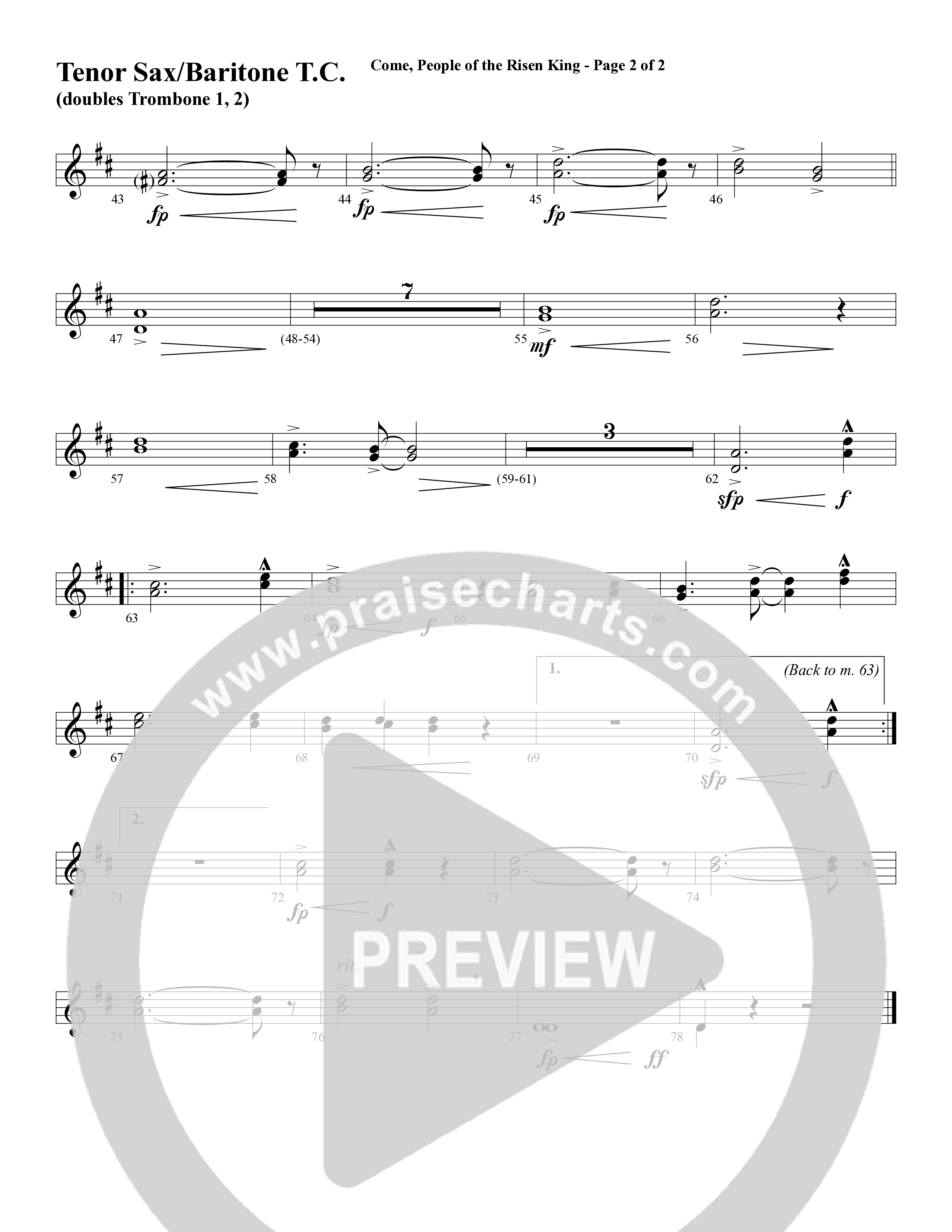 Come People Of The Risen King (Choral Anthem SATB) Tenor Sax/Baritone T.C. (Word Music Choral / Arr. Robert Sterling)
