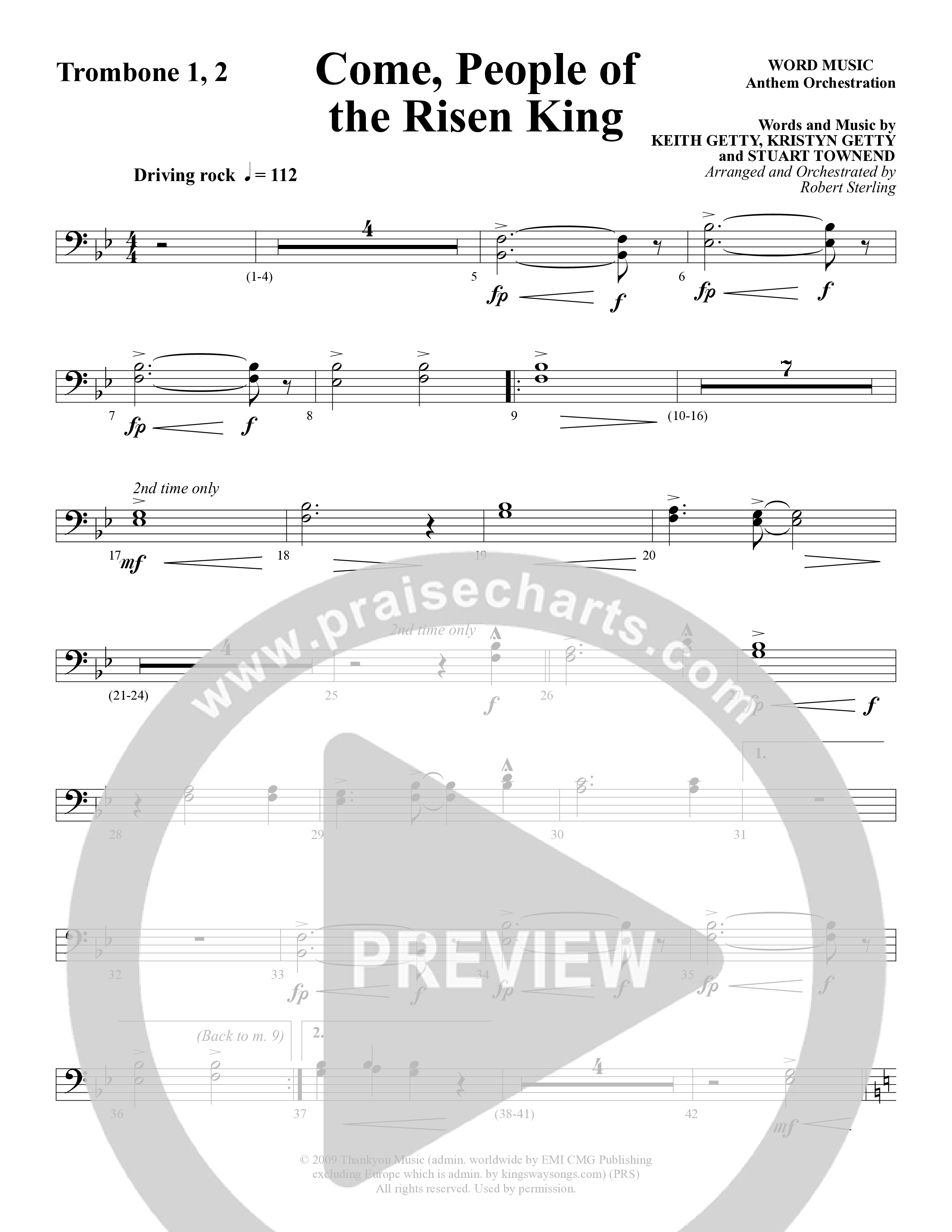 Come People Of The Risen King (Choral Anthem SATB) Trombone 1/2 (Word Music Choral / Arr. Robert Sterling)