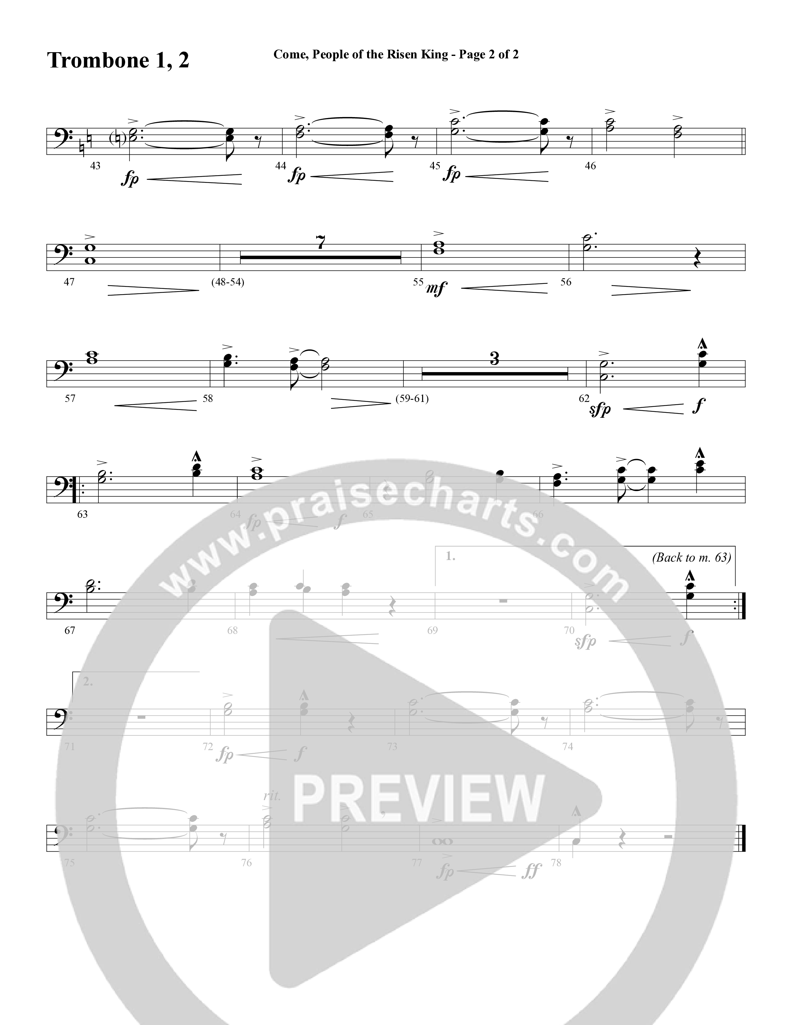 Come People Of The Risen King (Choral Anthem SATB) Trombone 1/2 (Word Music Choral / Arr. Robert Sterling)