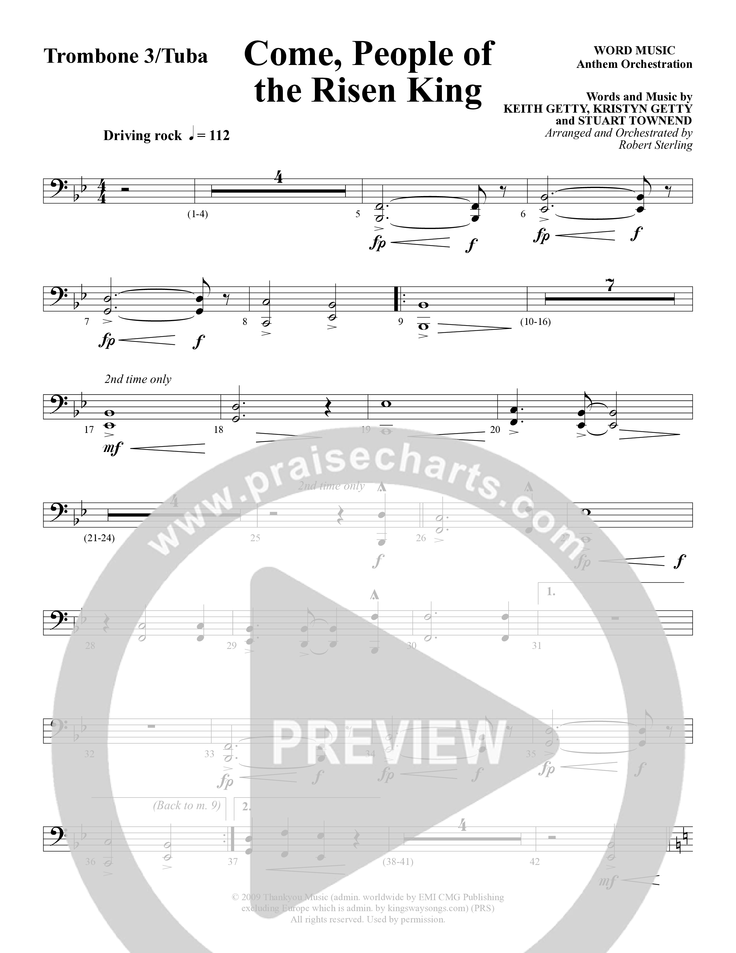 Come People Of The Risen King (Choral Anthem SATB) Trombone 3/Tuba (Word Music Choral / Arr. Robert Sterling)