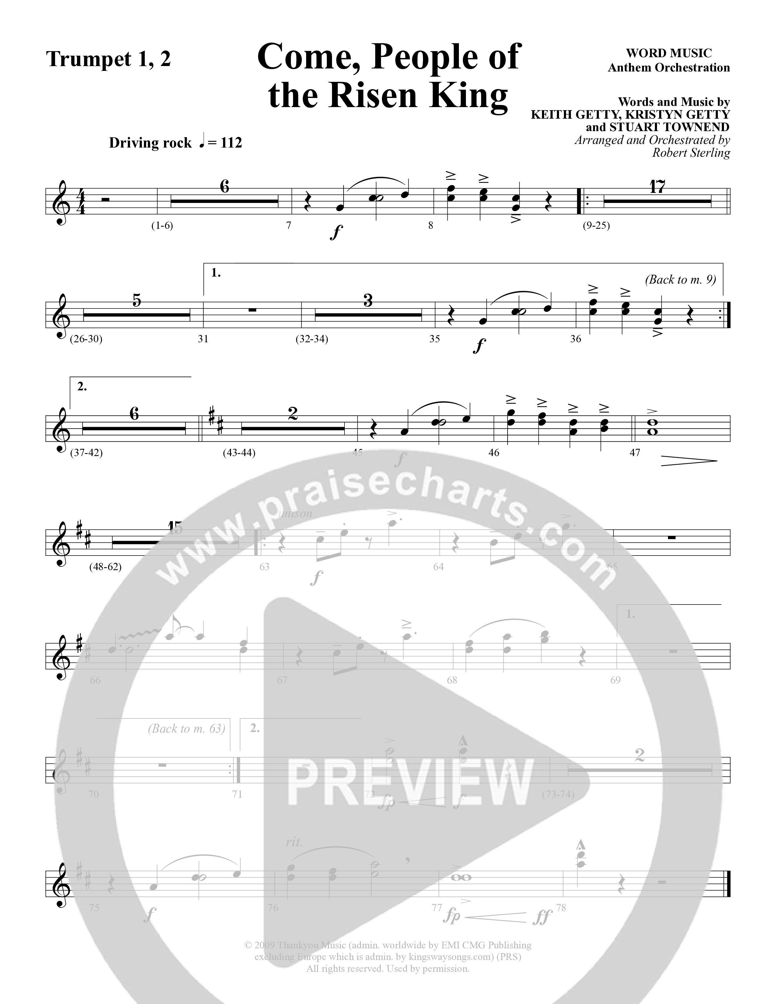 Come People Of The Risen King (Choral Anthem SATB) Trumpet 1,2 (Word Music Choral / Arr. Robert Sterling)
