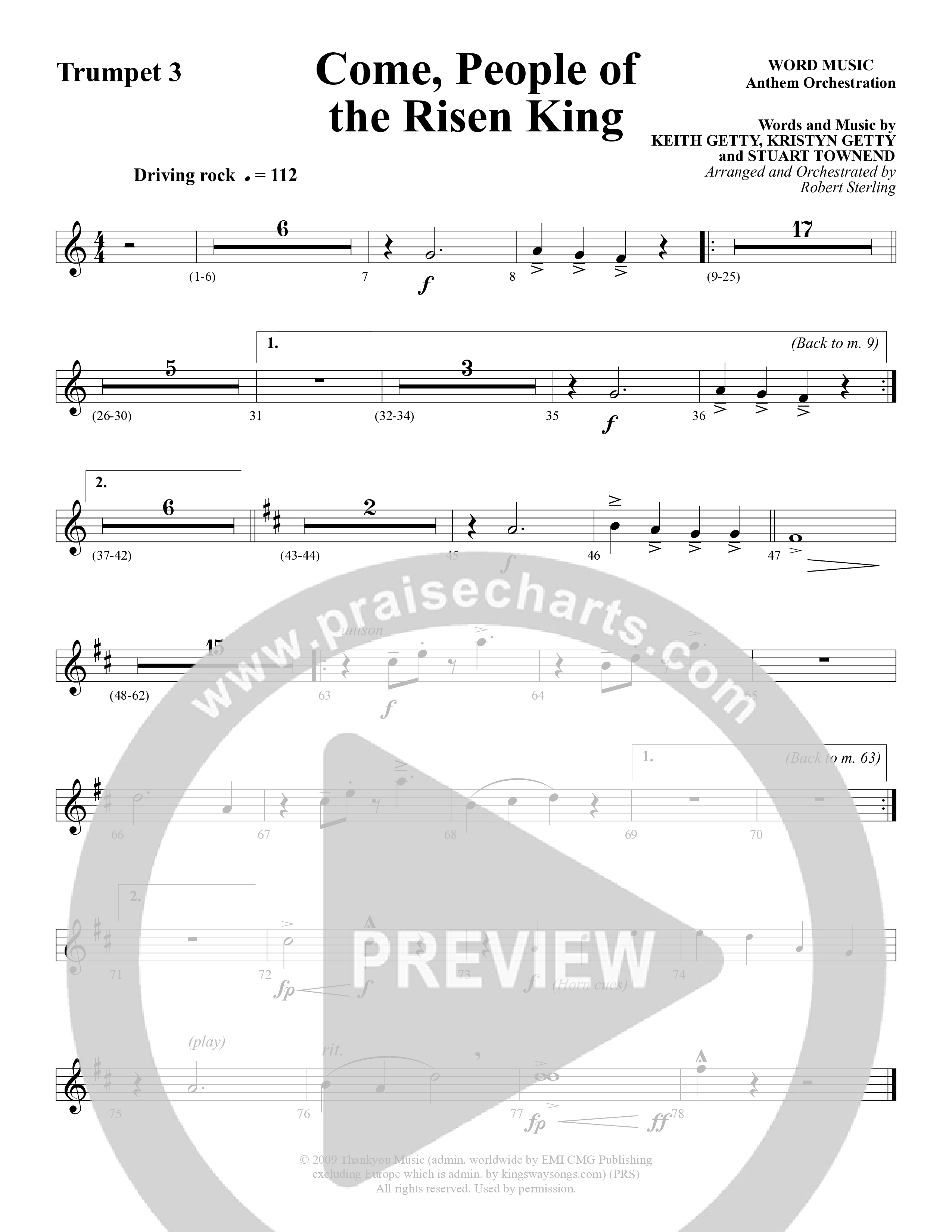 Come People Of The Risen King (Choral Anthem SATB) Trumpet 3 (Word Music Choral / Arr. Robert Sterling)