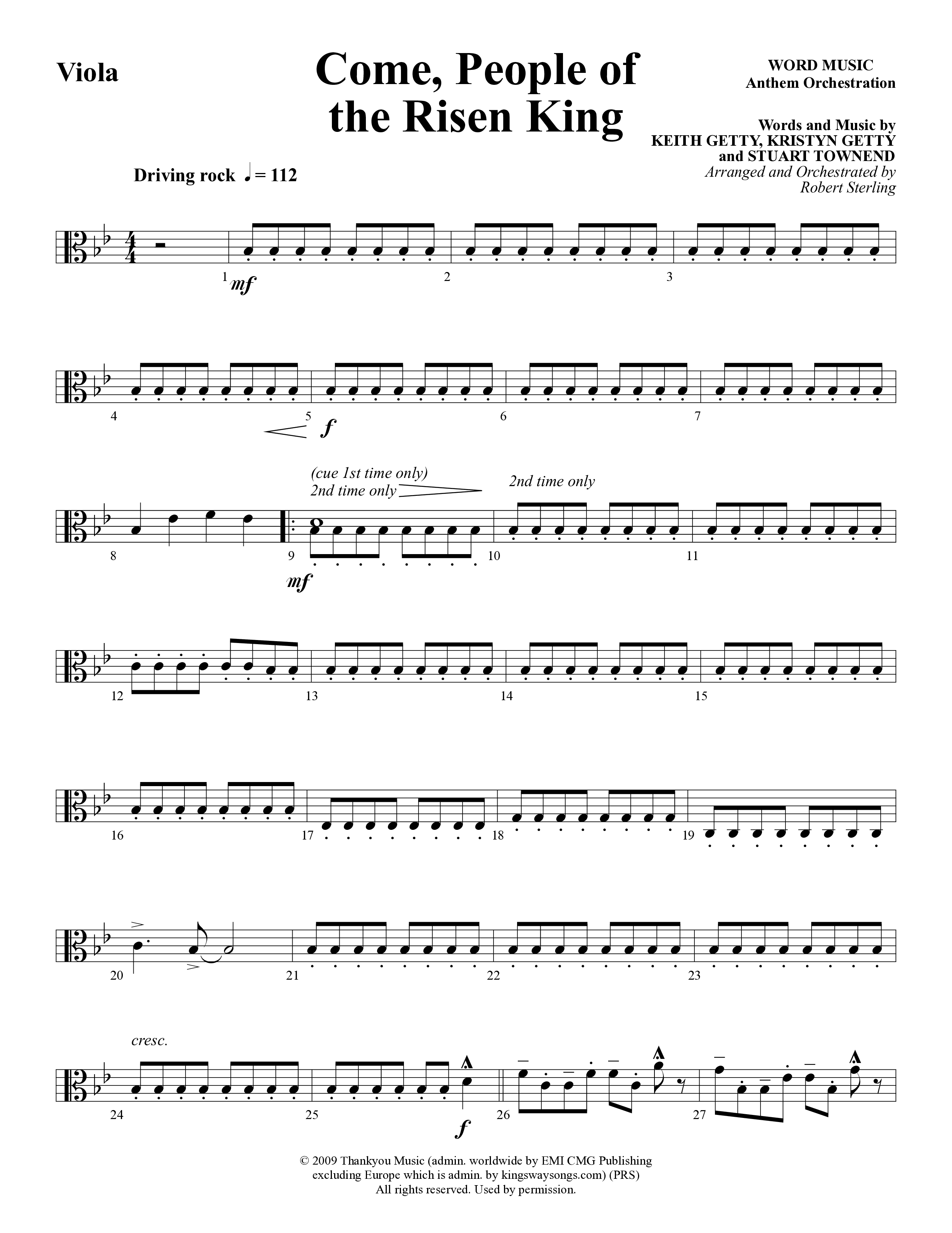 Come People Of The Risen King (Choral Anthem SATB) Viola (Word Music Choral / Arr. Robert Sterling)