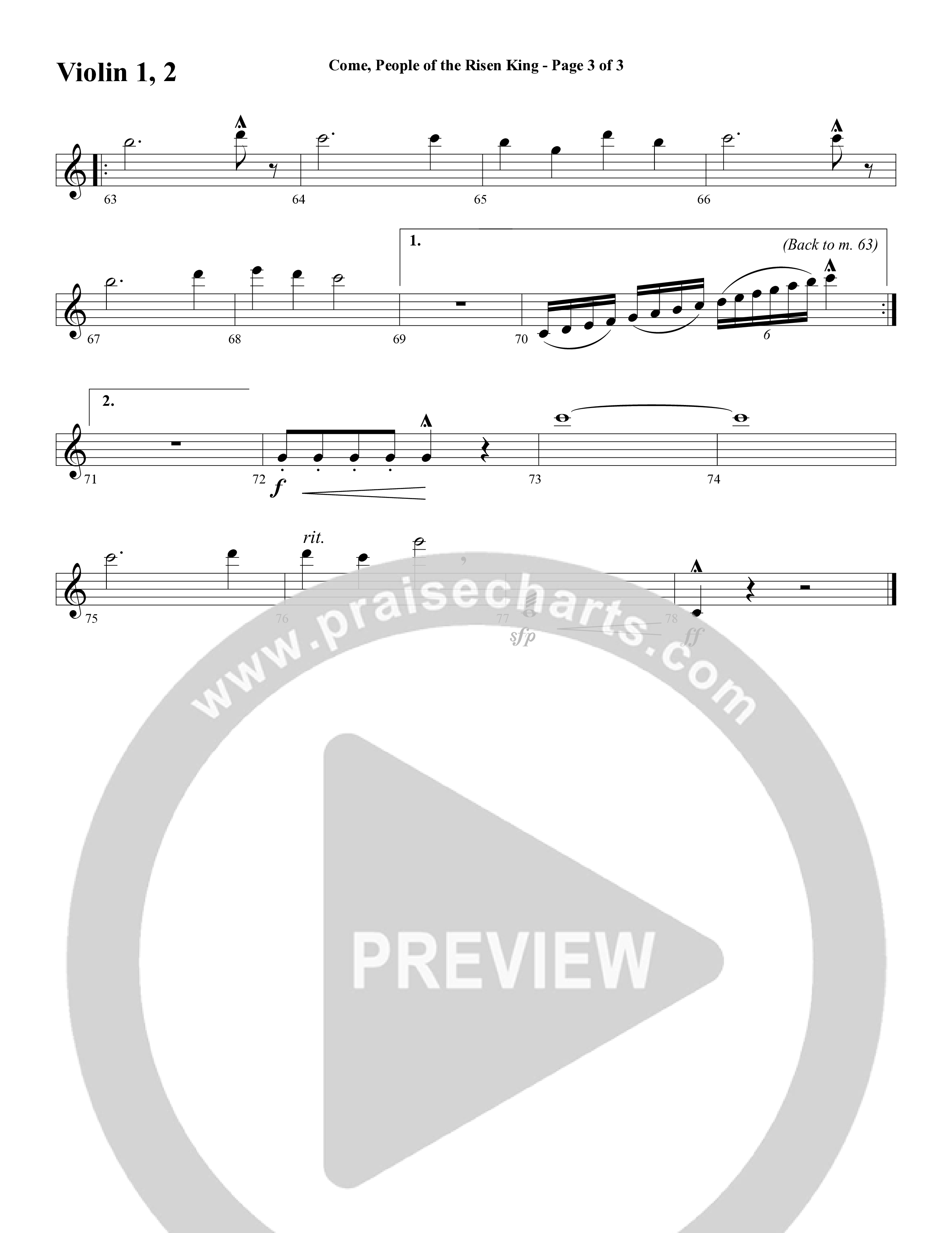 Come People Of The Risen King (Choral Anthem SATB) Violin 1/2 (Word Music Choral / Arr. Robert Sterling)