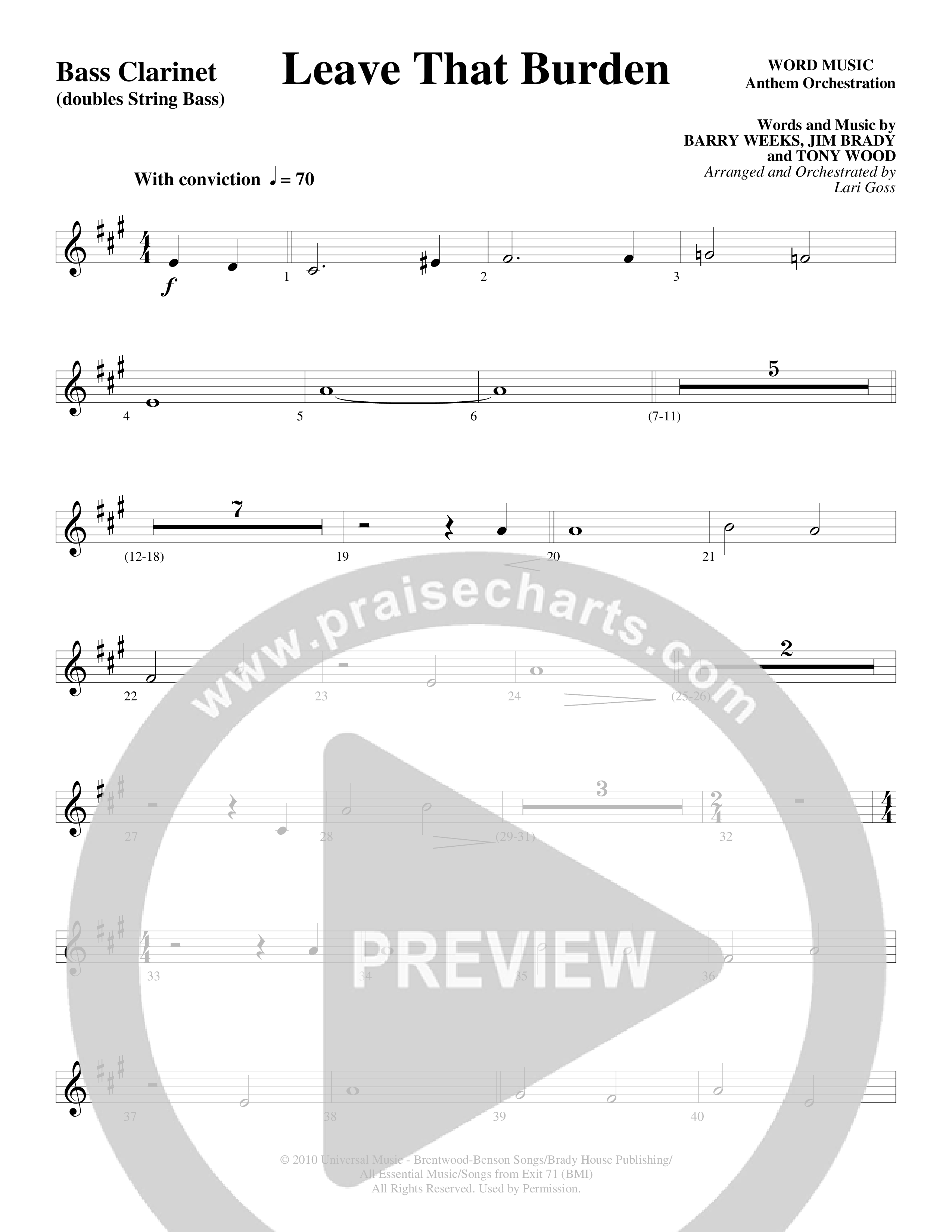 Leave That Burden (Choral Anthem SATB) Bass Clarinet (Word Music Choral / Arr. Lari Goss)