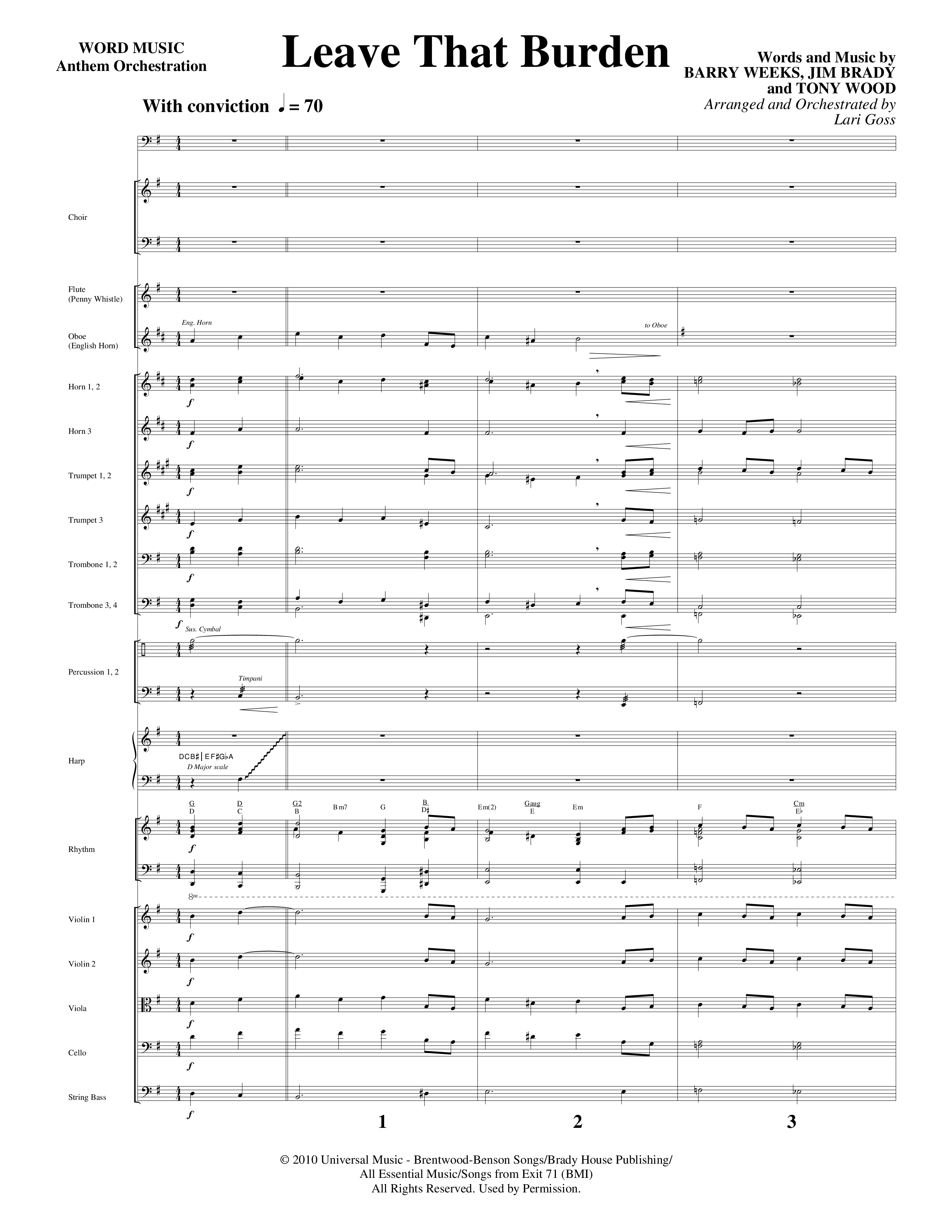 Leave That Burden (Choral Anthem SATB) Orchestration (Word Music Choral / Arr. Lari Goss)