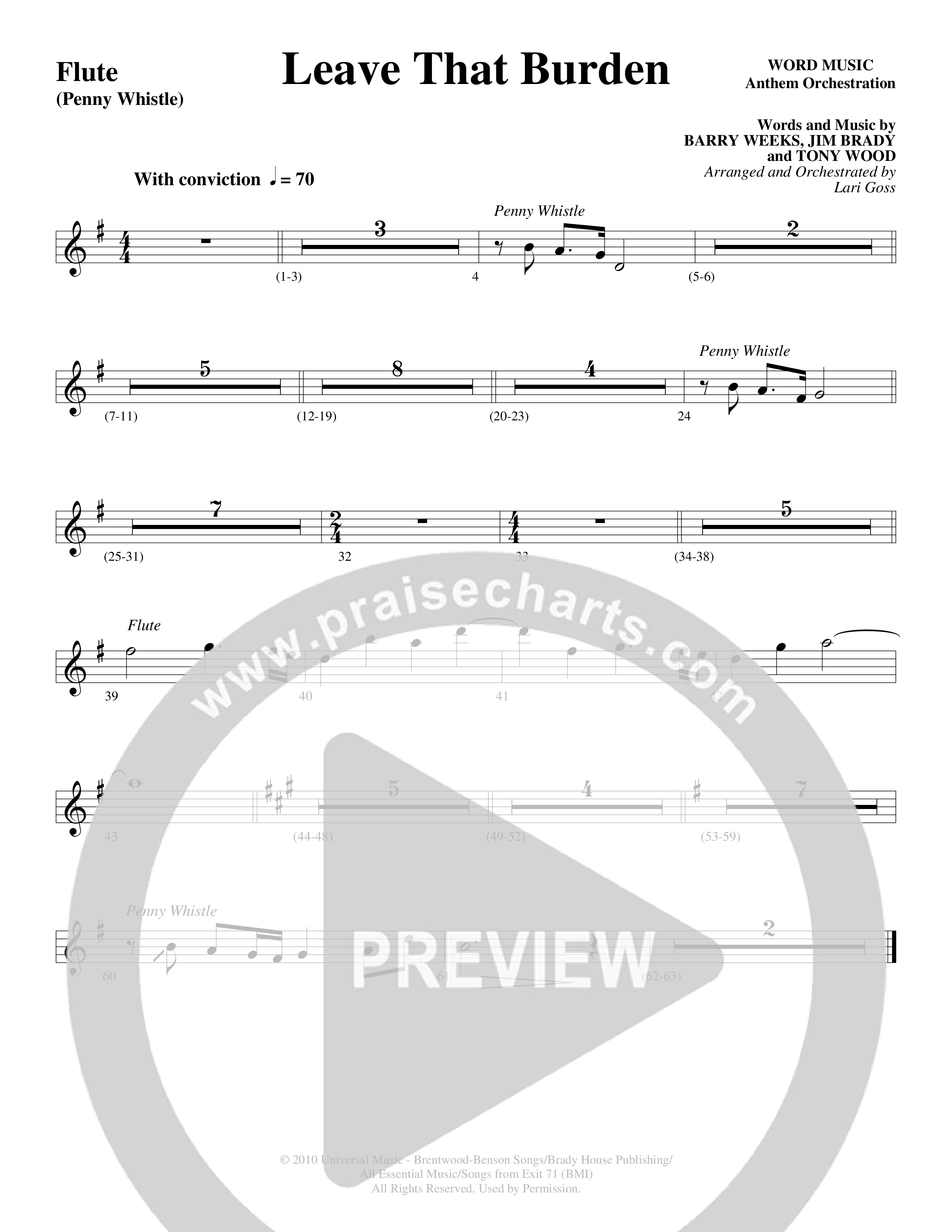 Leave That Burden (Choral Anthem SATB) Flute (Word Music Choral / Arr. Lari Goss)