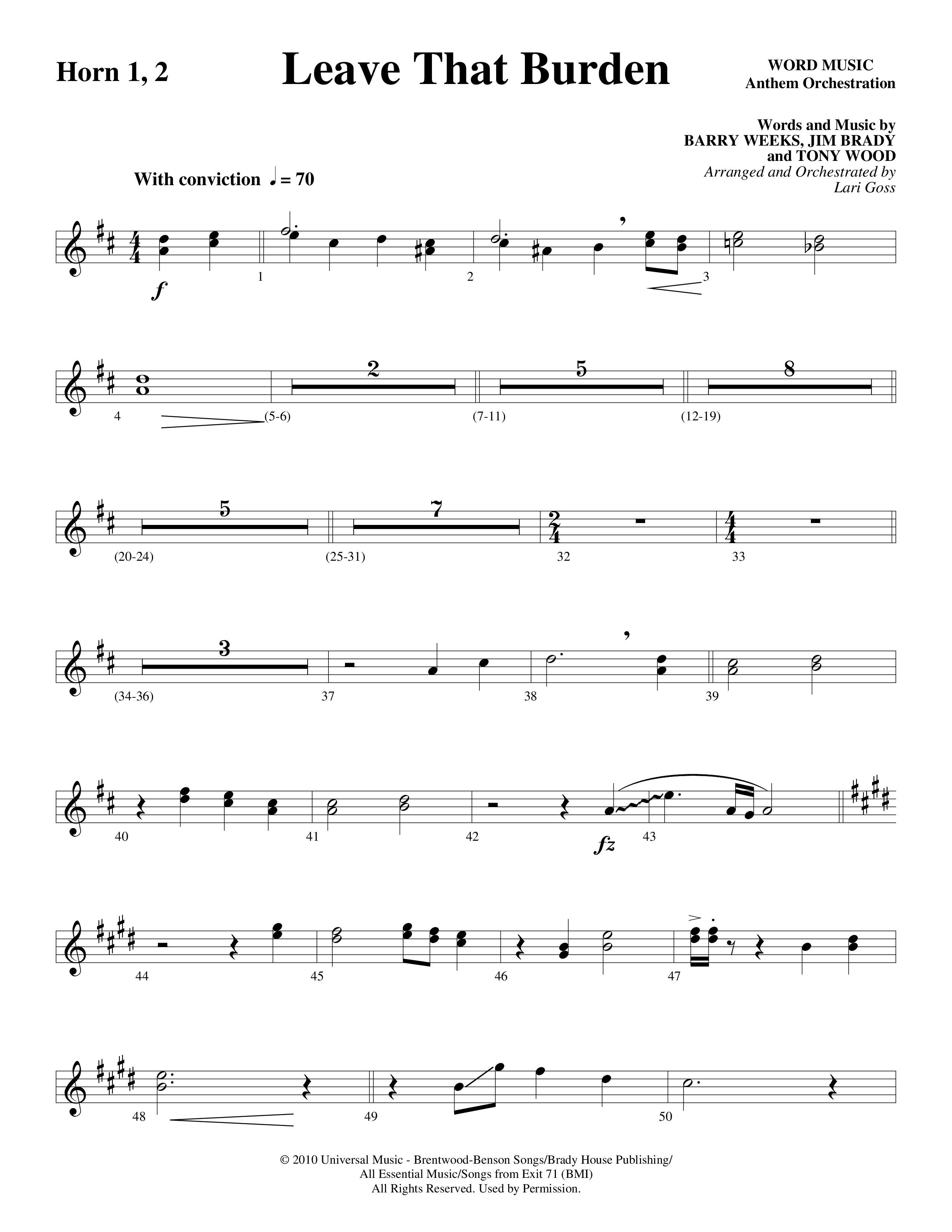 Leave That Burden (Choral Anthem SATB) French Horn (Word Music Choral / Arr. Lari Goss)