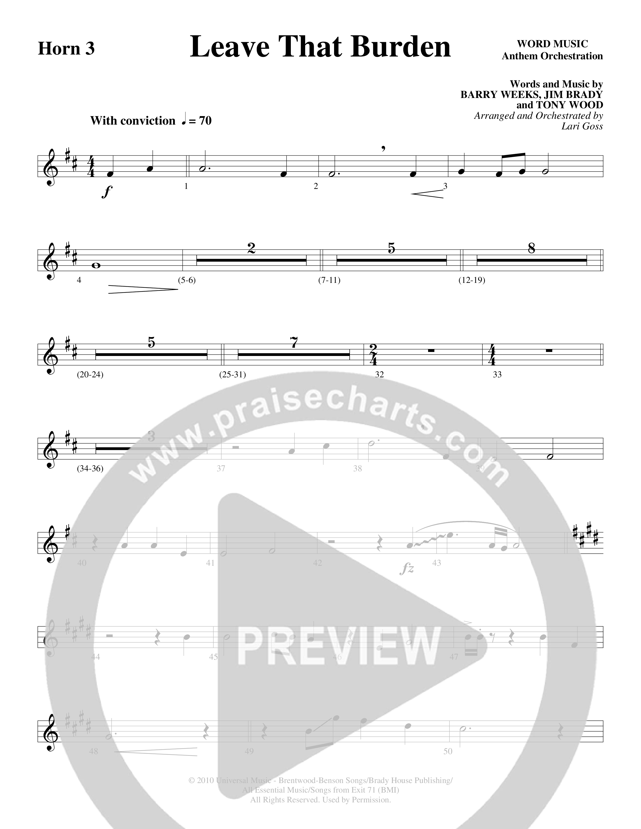 Leave That Burden (Choral Anthem SATB) French Horn (Word Music Choral / Arr. Lari Goss)