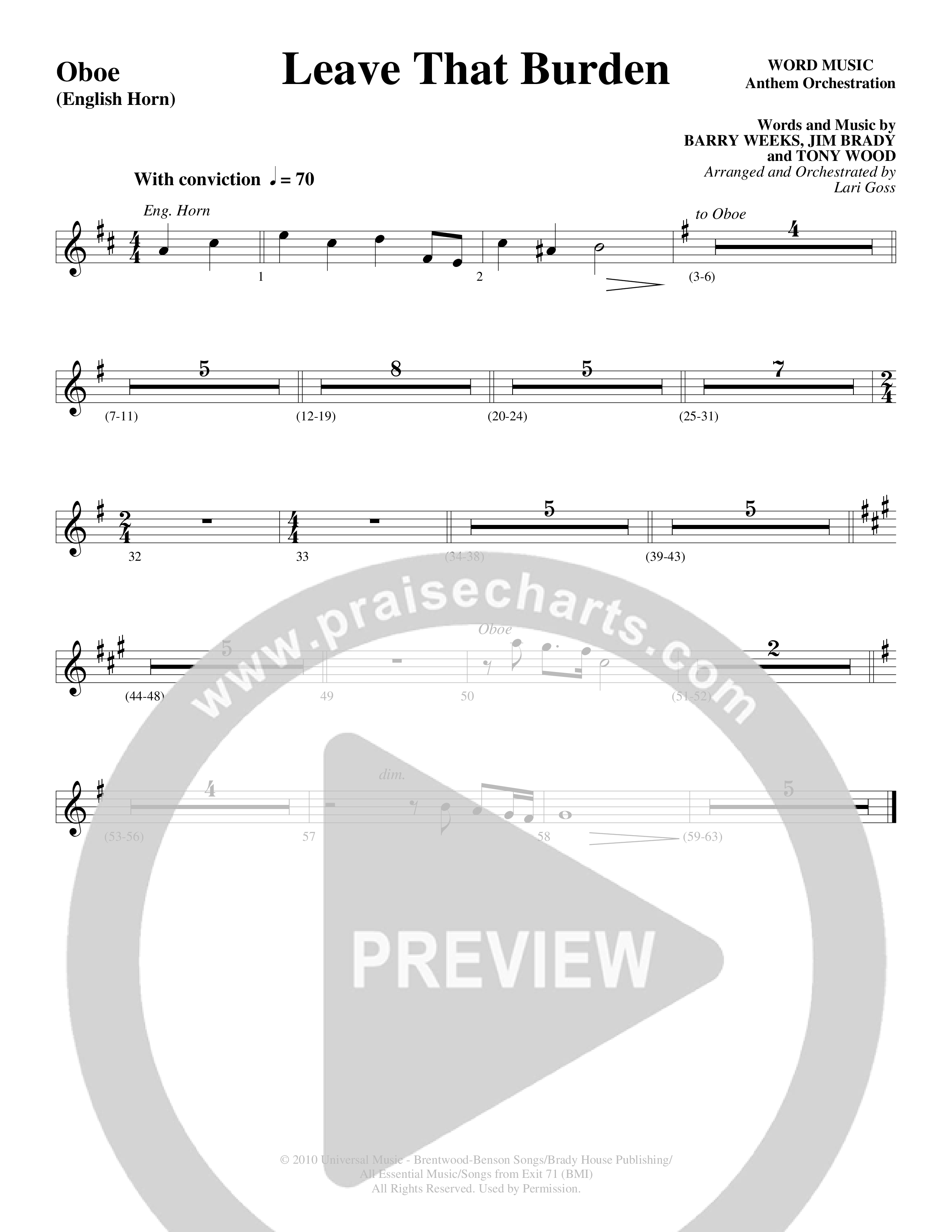 Leave That Burden (Choral Anthem SATB) Oboe (Word Music Choral / Arr. Lari Goss)