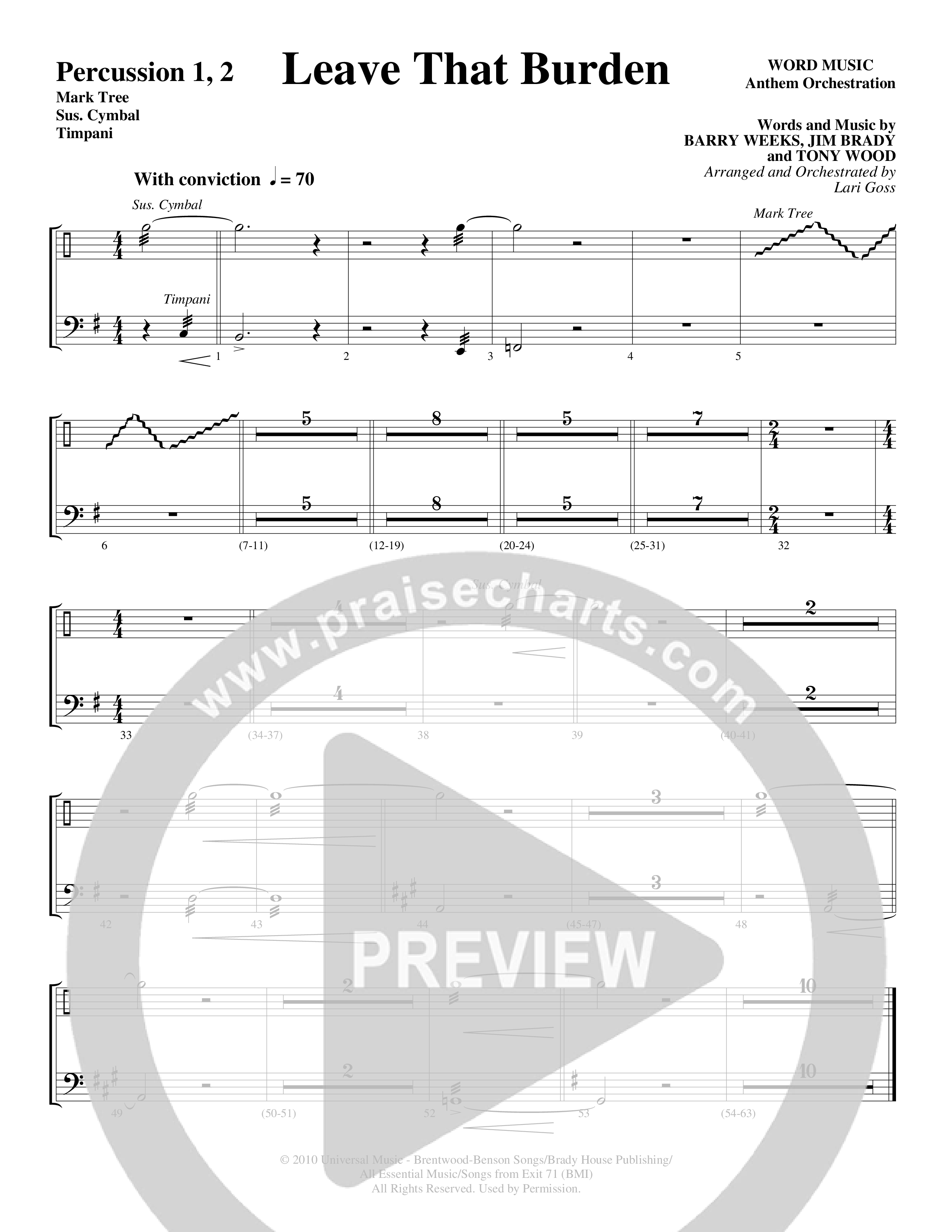 Leave That Burden (Choral Anthem SATB) Percussion 1/2 (Word Music Choral / Arr. Lari Goss)