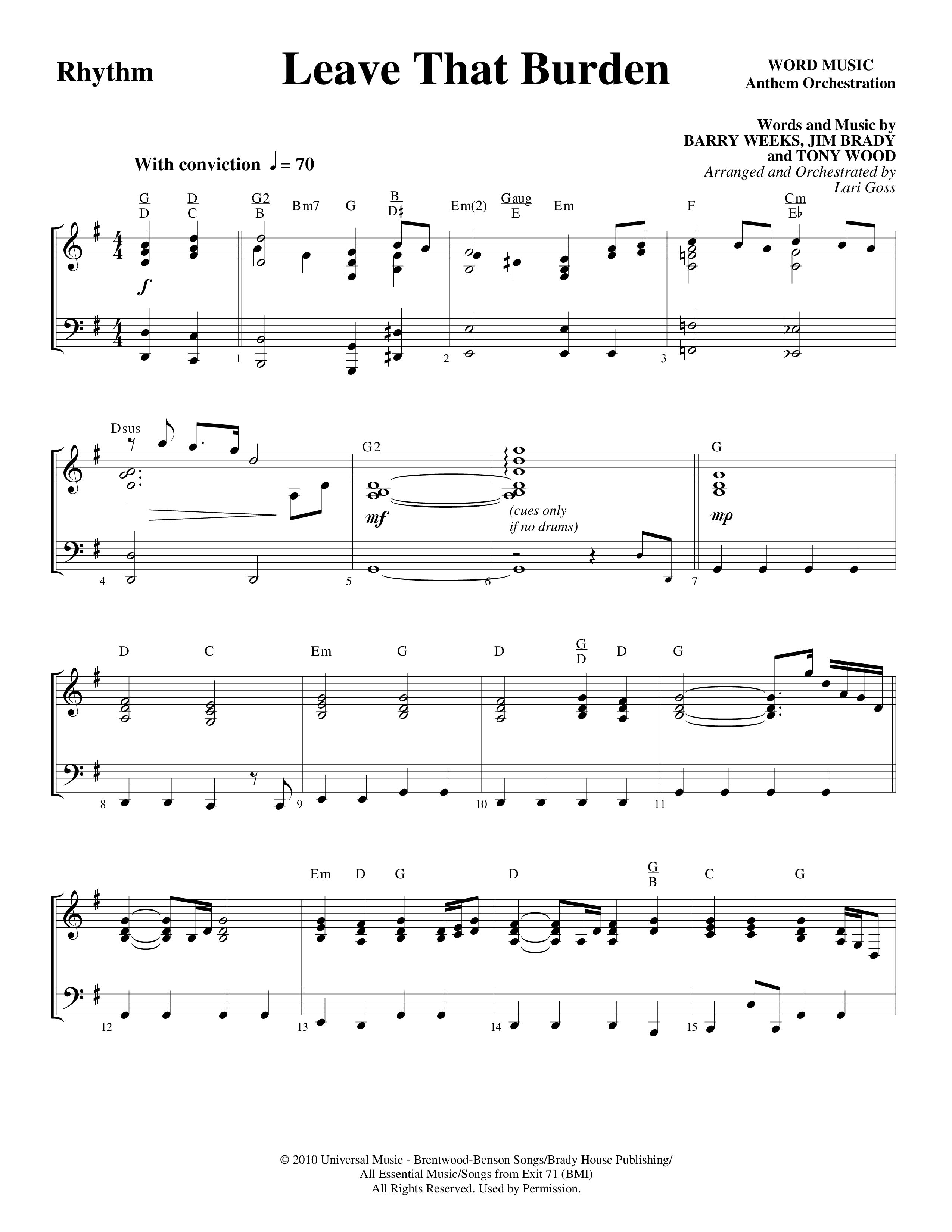 Leave That Burden (Choral Anthem SATB) Rhythm Chart (Word Music Choral / Arr. Lari Goss)