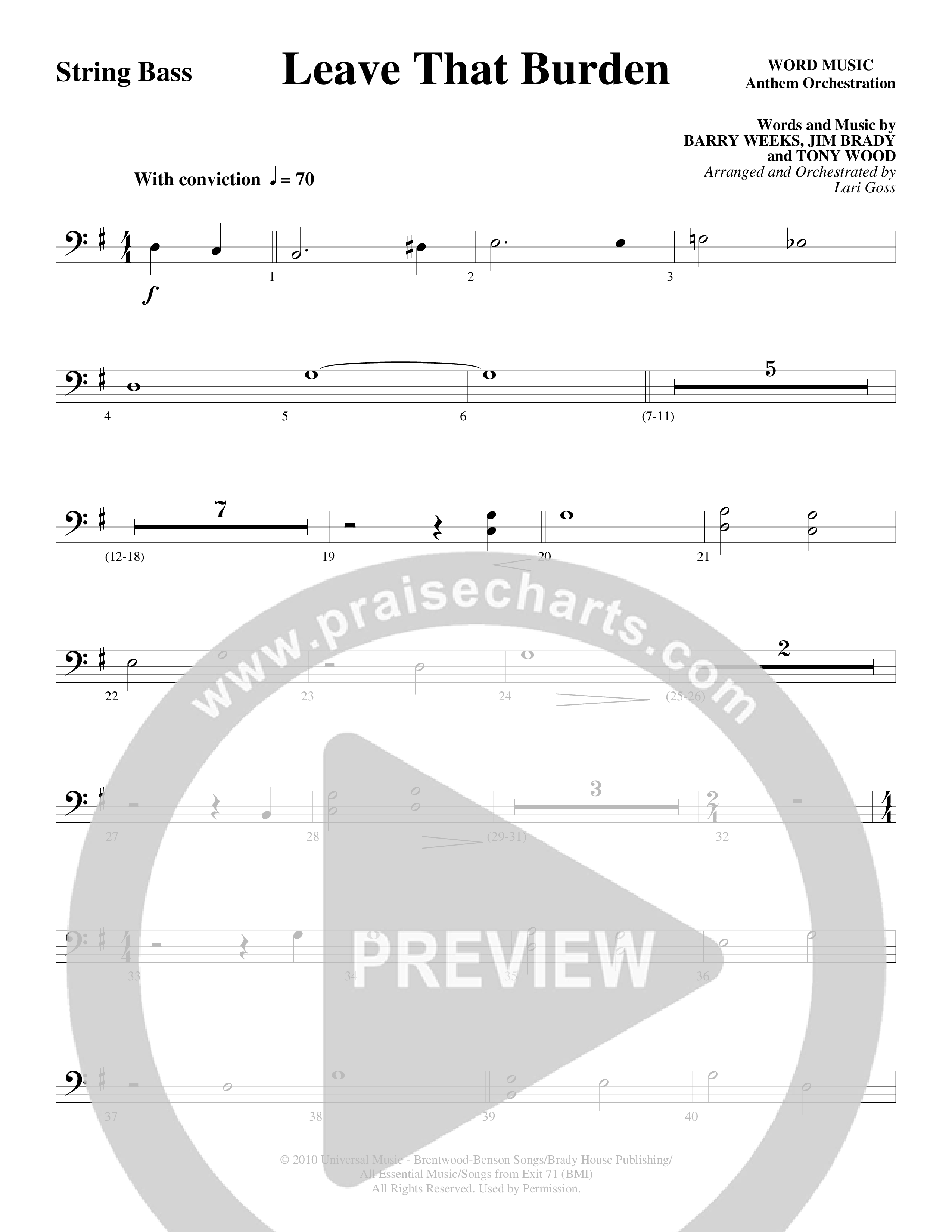 Leave That Burden (Choral Anthem SATB) String Bass (Word Music Choral / Arr. Lari Goss)