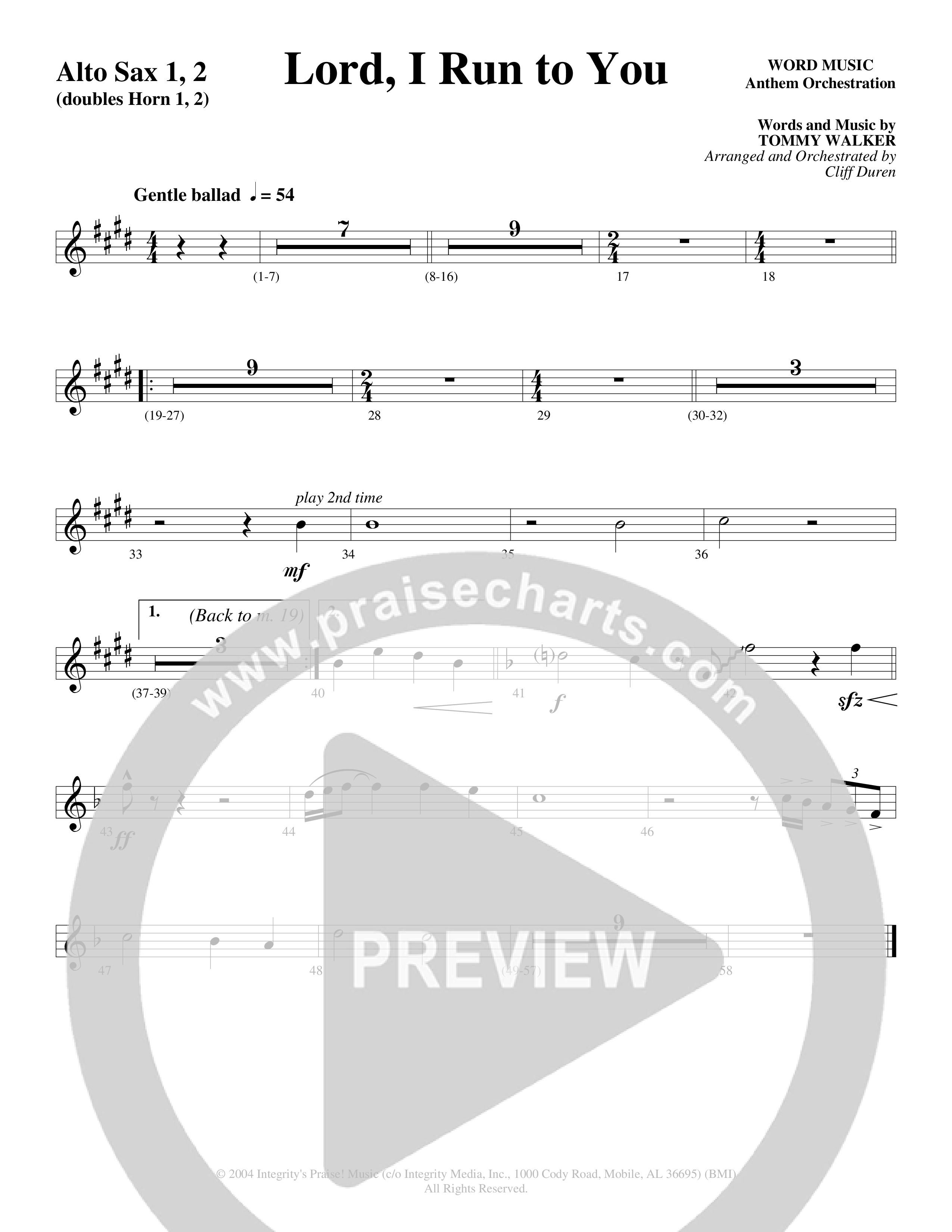 Lord I Run To You (Choral Anthem SATB) Alto Sax 1/2 (Word Music Choral / Arr. Cliff Duren)