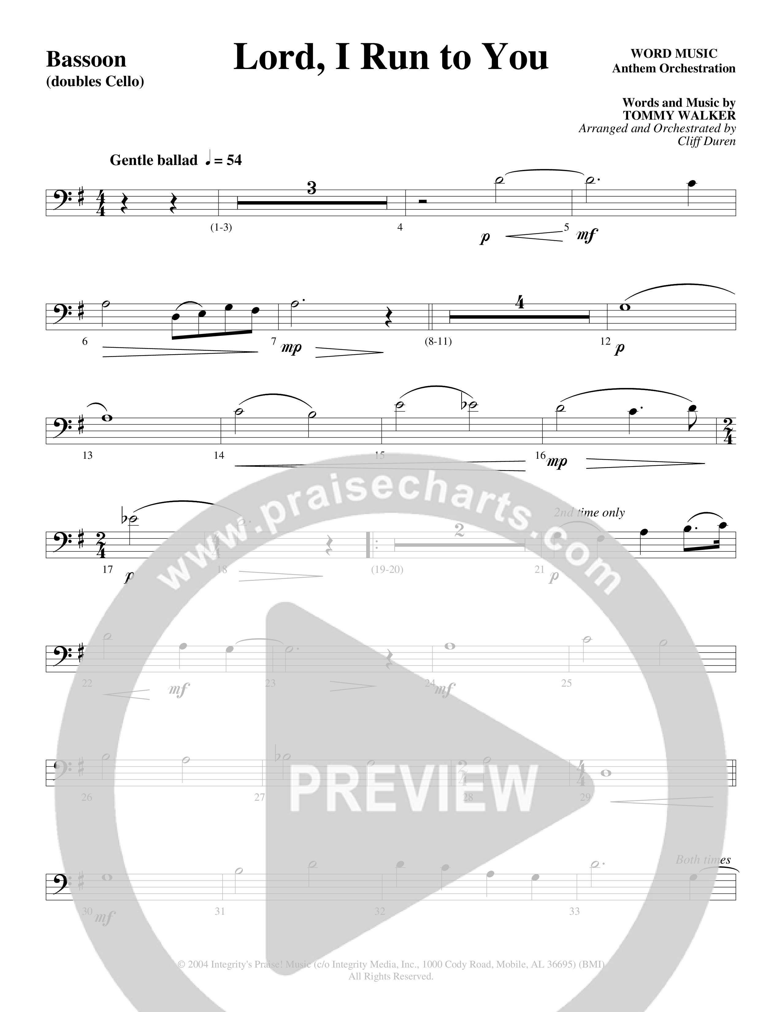 Lord I Run To You (Choral Anthem SATB) Bassoon (Word Music Choral / Arr. Cliff Duren)