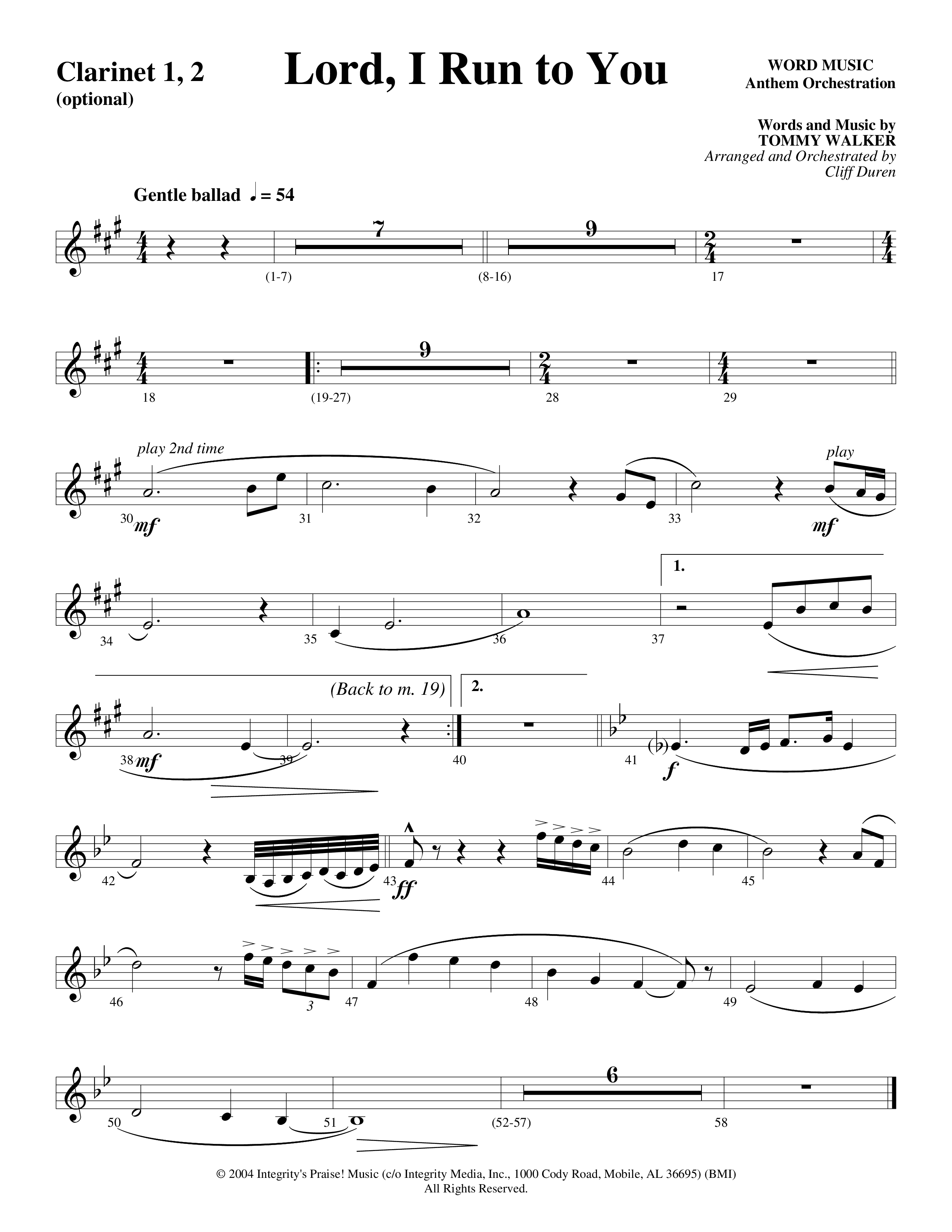 Lord I Run To You (Choral Anthem SATB) Clarinet (Word Music Choral / Arr. Cliff Duren)