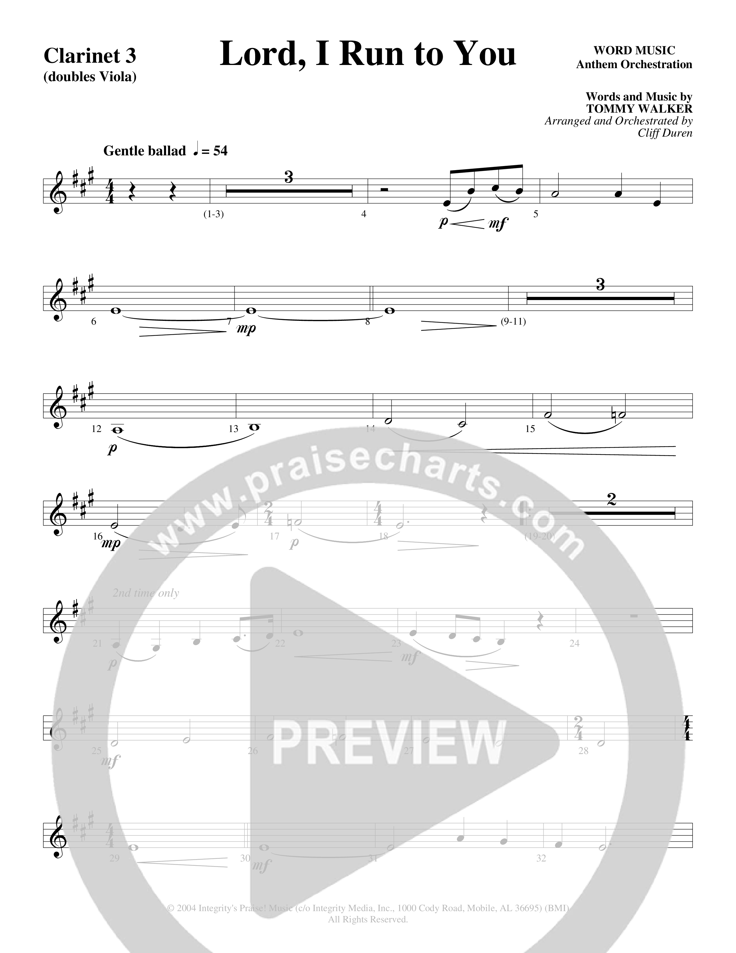 Lord I Run To You (Choral Anthem SATB) Clarinet (Word Music Choral / Arr. Cliff Duren)