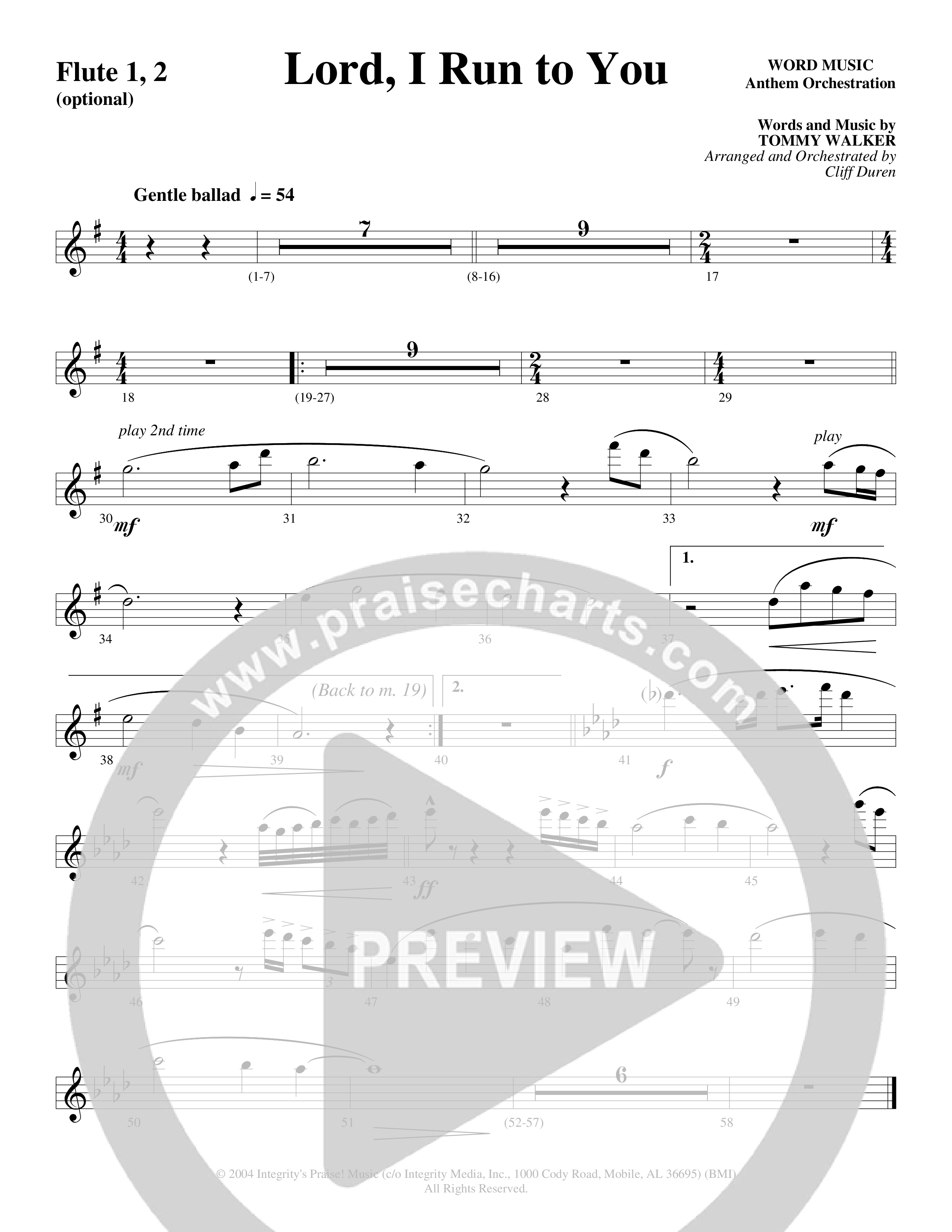 Lord I Run To You (Choral Anthem SATB) Flute 1/2 (Word Music Choral / Arr. Cliff Duren)