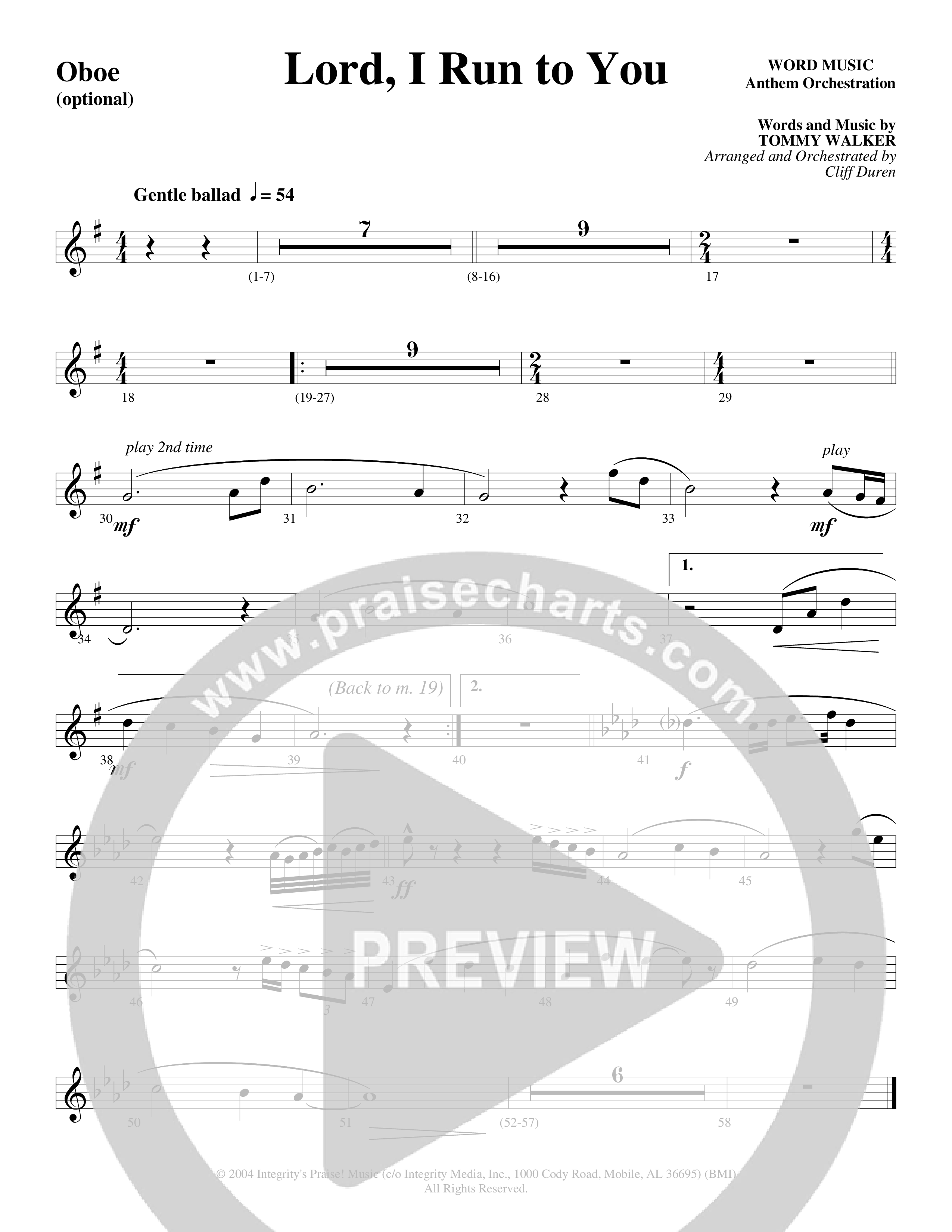 Lord I Run To You (Choral Anthem SATB) Oboe (Word Music Choral / Arr. Cliff Duren)