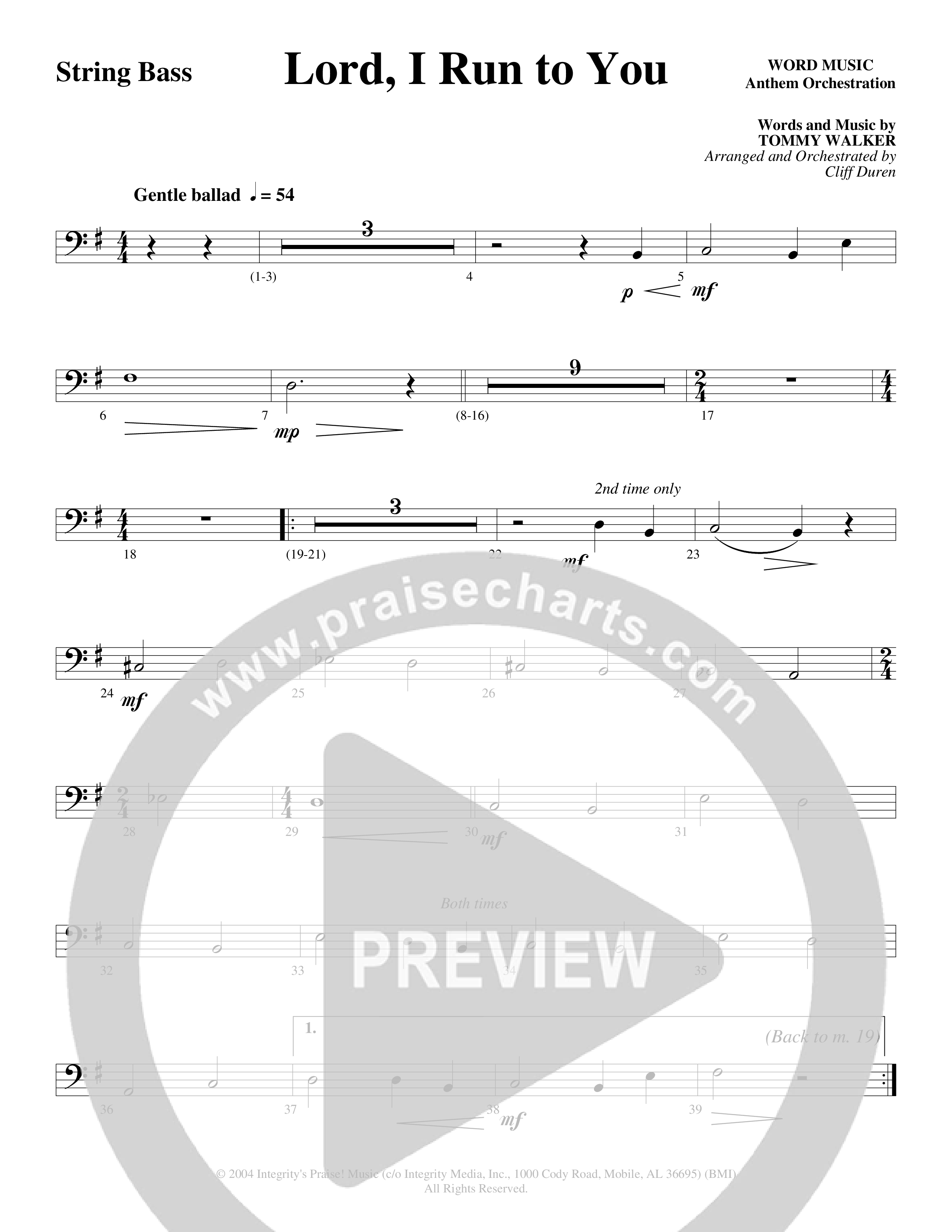 Lord I Run To You (Choral Anthem SATB) String Bass (Word Music Choral / Arr. Cliff Duren)