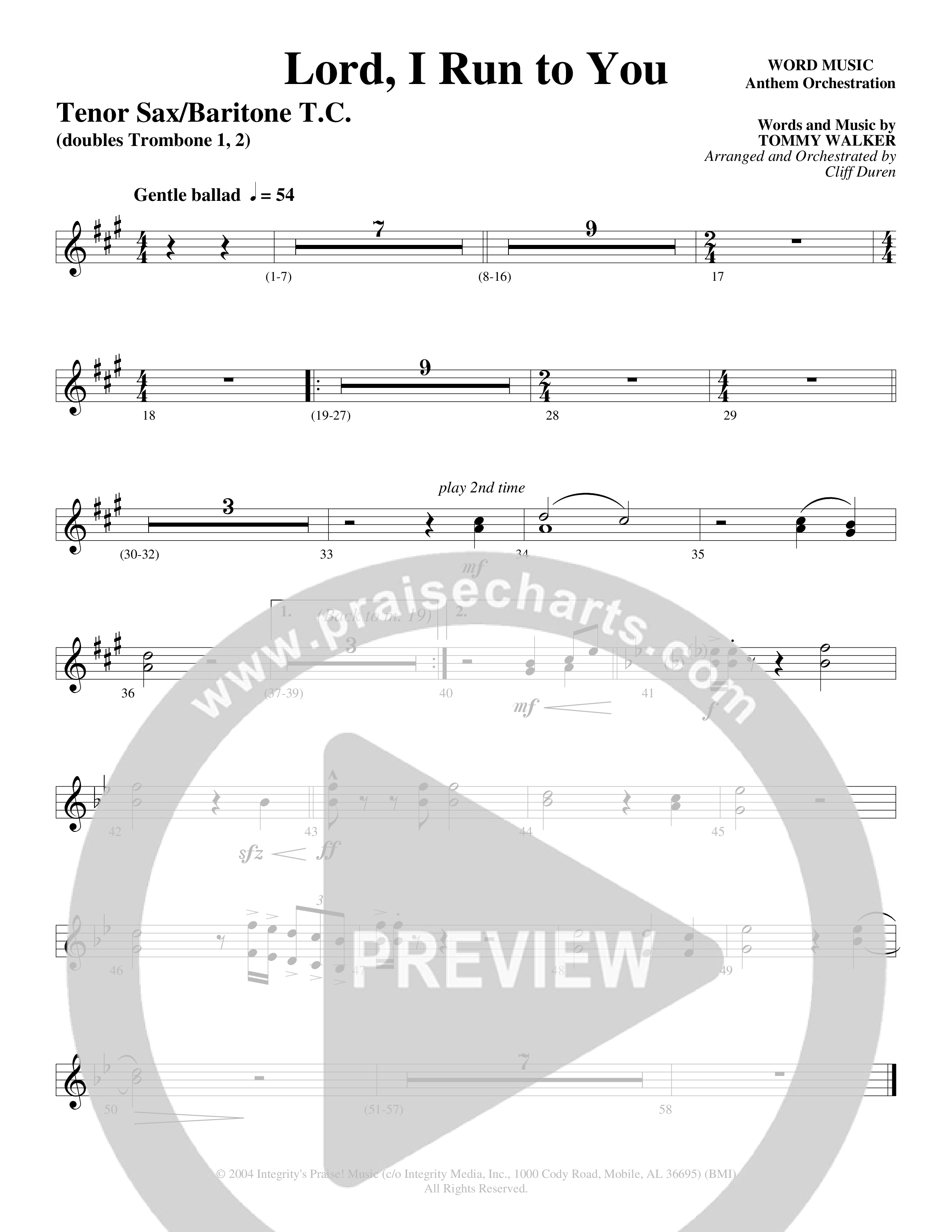 Lord I Run To You (Choral Anthem SATB) Tenor Sax/Baritone T.C. (Word Music Choral / Arr. Cliff Duren)