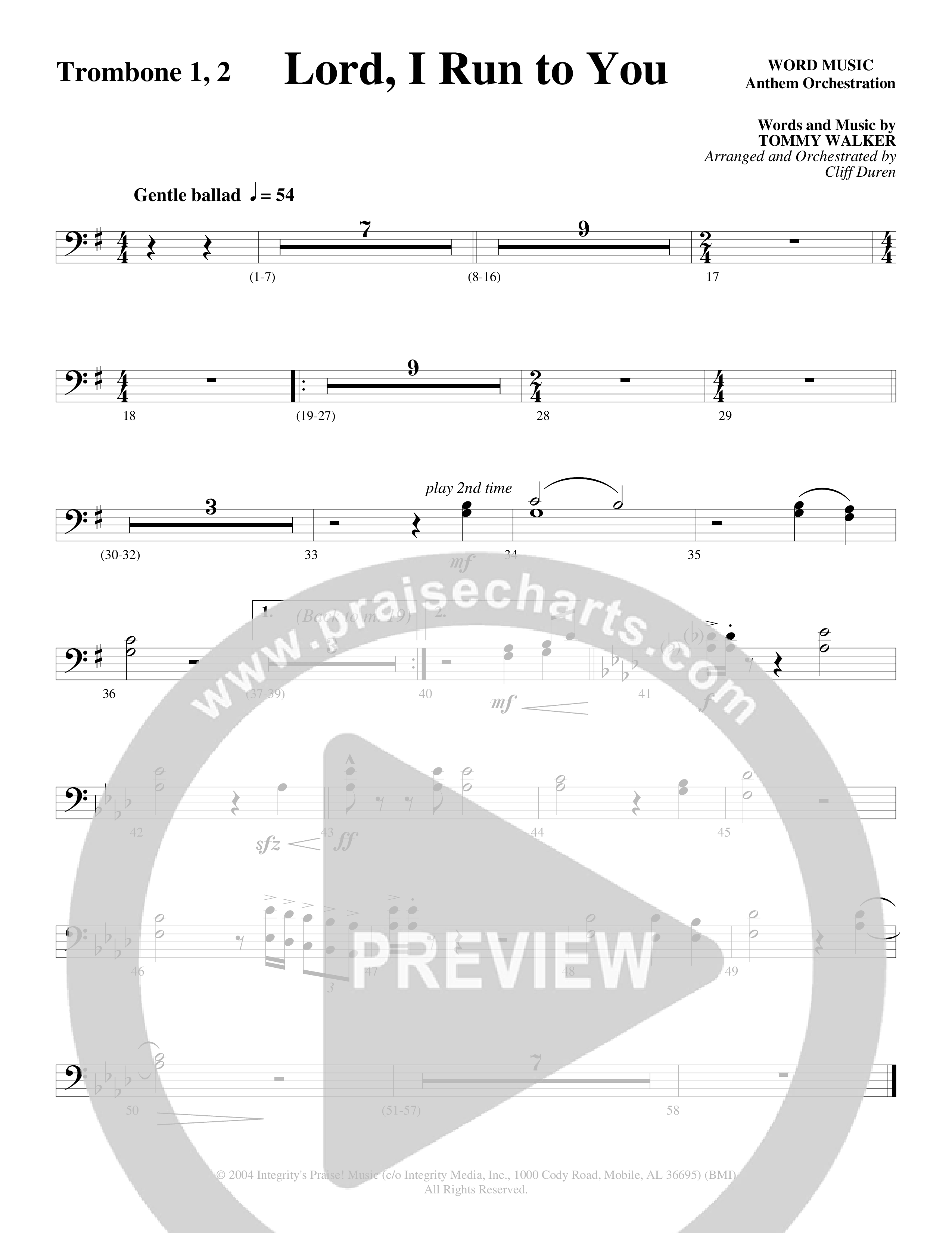 Lord I Run To You (Choral Anthem SATB) Trombone 1/2 (Word Music Choral / Arr. Cliff Duren)