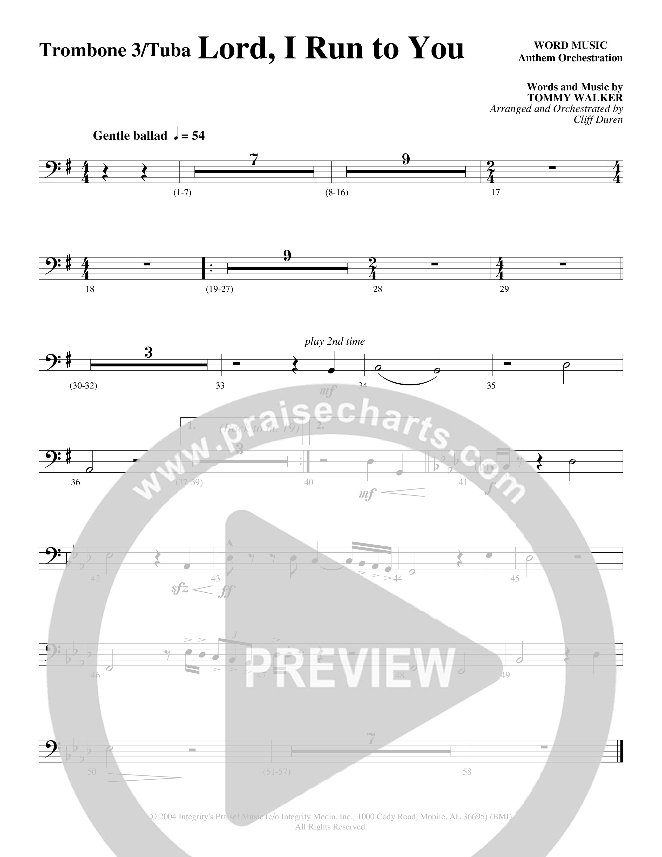 Lord I Run To You (Choral Anthem SATB) Trombone 3/Tuba (Word Music Choral / Arr. Cliff Duren)