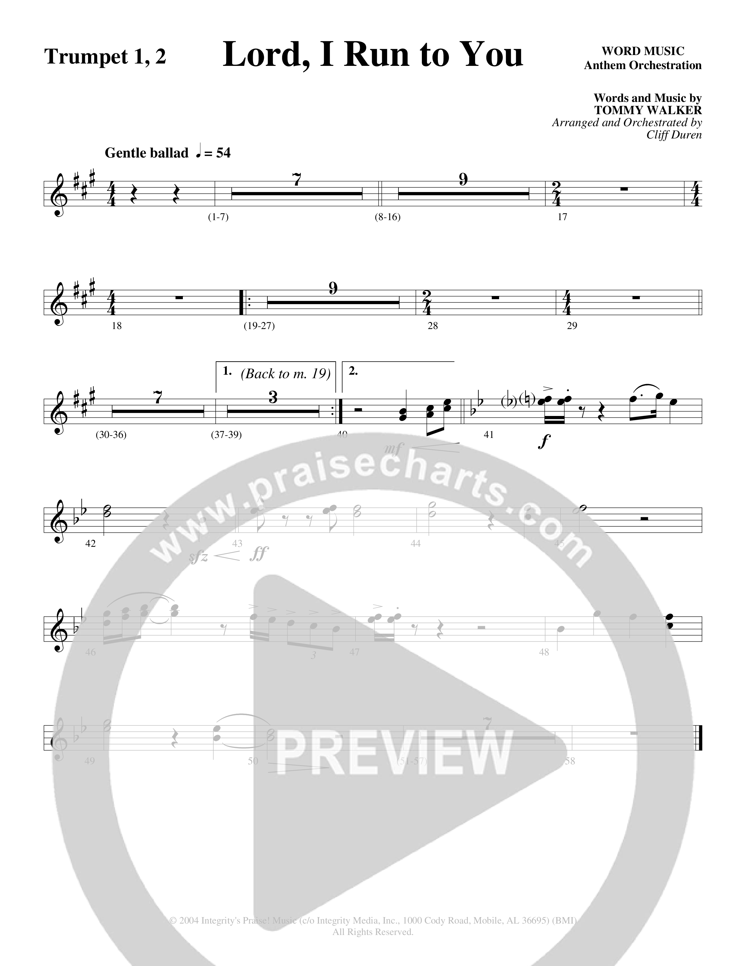 Lord I Run To You (Choral Anthem SATB) Trumpet 1,2 (Word Music Choral / Arr. Cliff Duren)