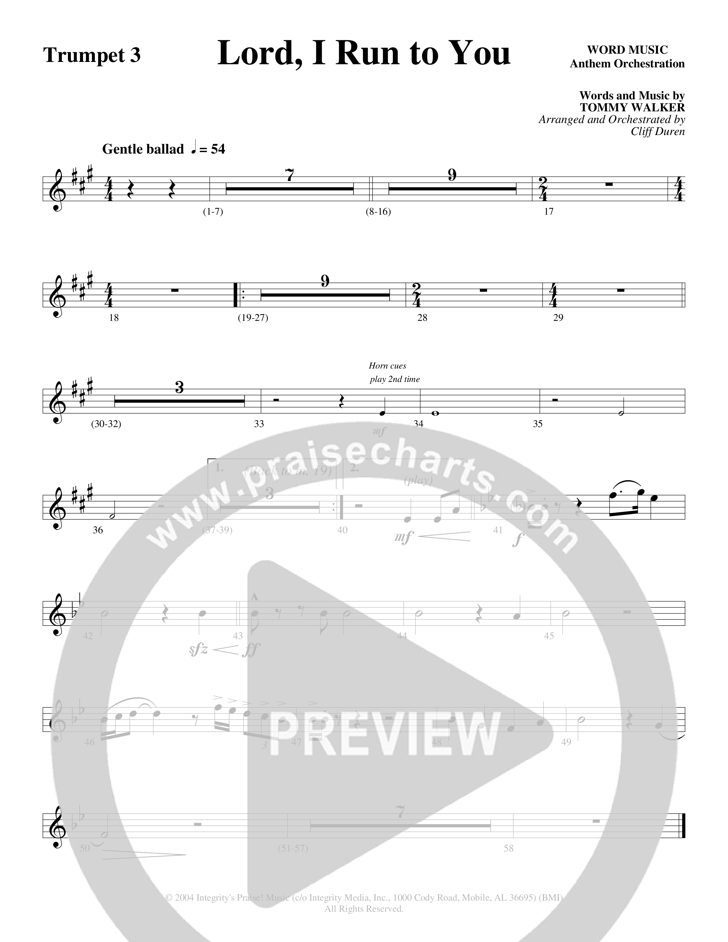 Lord I Run To You (Choral Anthem SATB) Trumpet 3 (Word Music Choral / Arr. Cliff Duren)