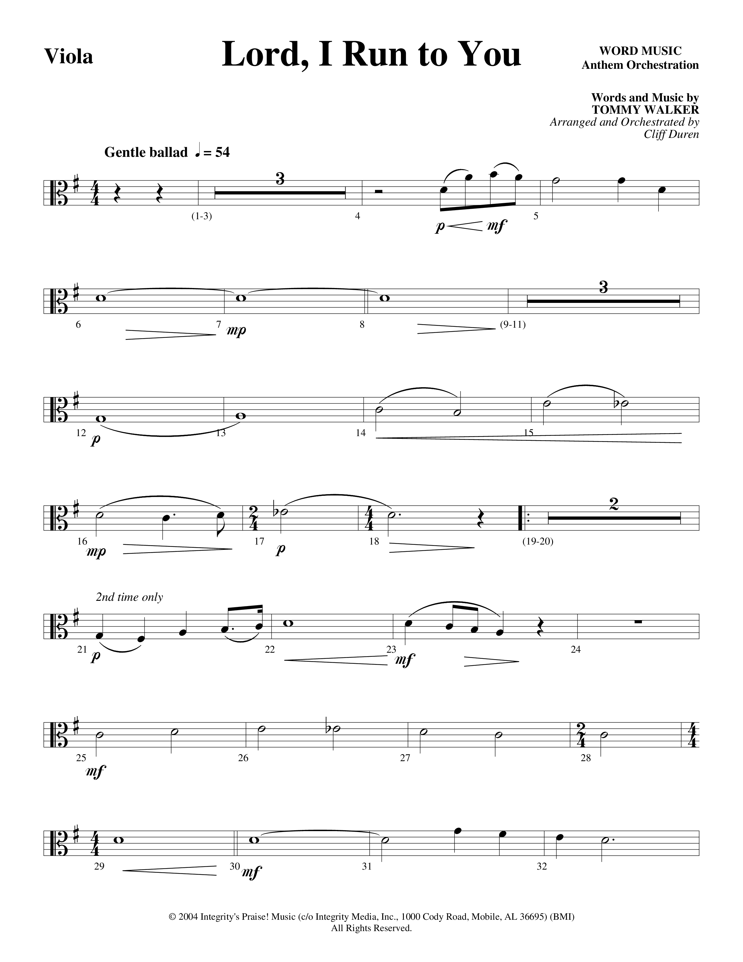 Lord I Run To You (Choral Anthem SATB) Viola (Word Music Choral / Arr. Cliff Duren)