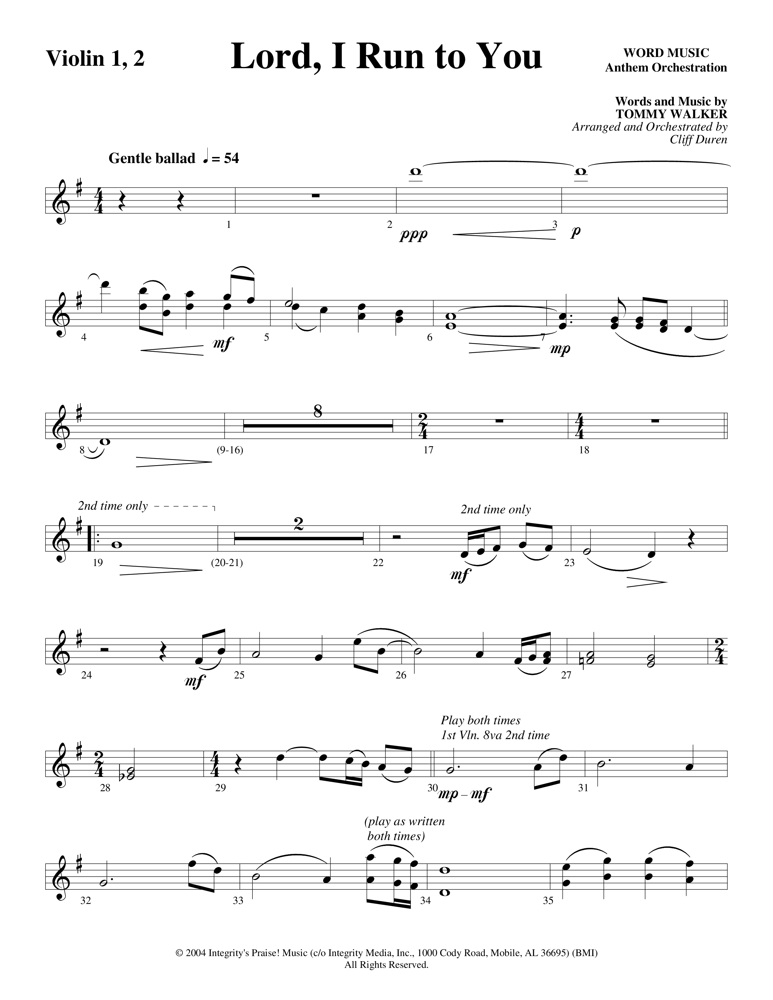 Lord I Run To You (Choral Anthem SATB) Violin 1/2 (Word Music Choral / Arr. Cliff Duren)